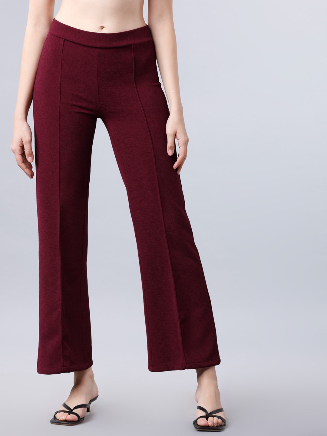 

Tokyo Talkies Women Maroon Regular Fit Solid Parallel Trousers