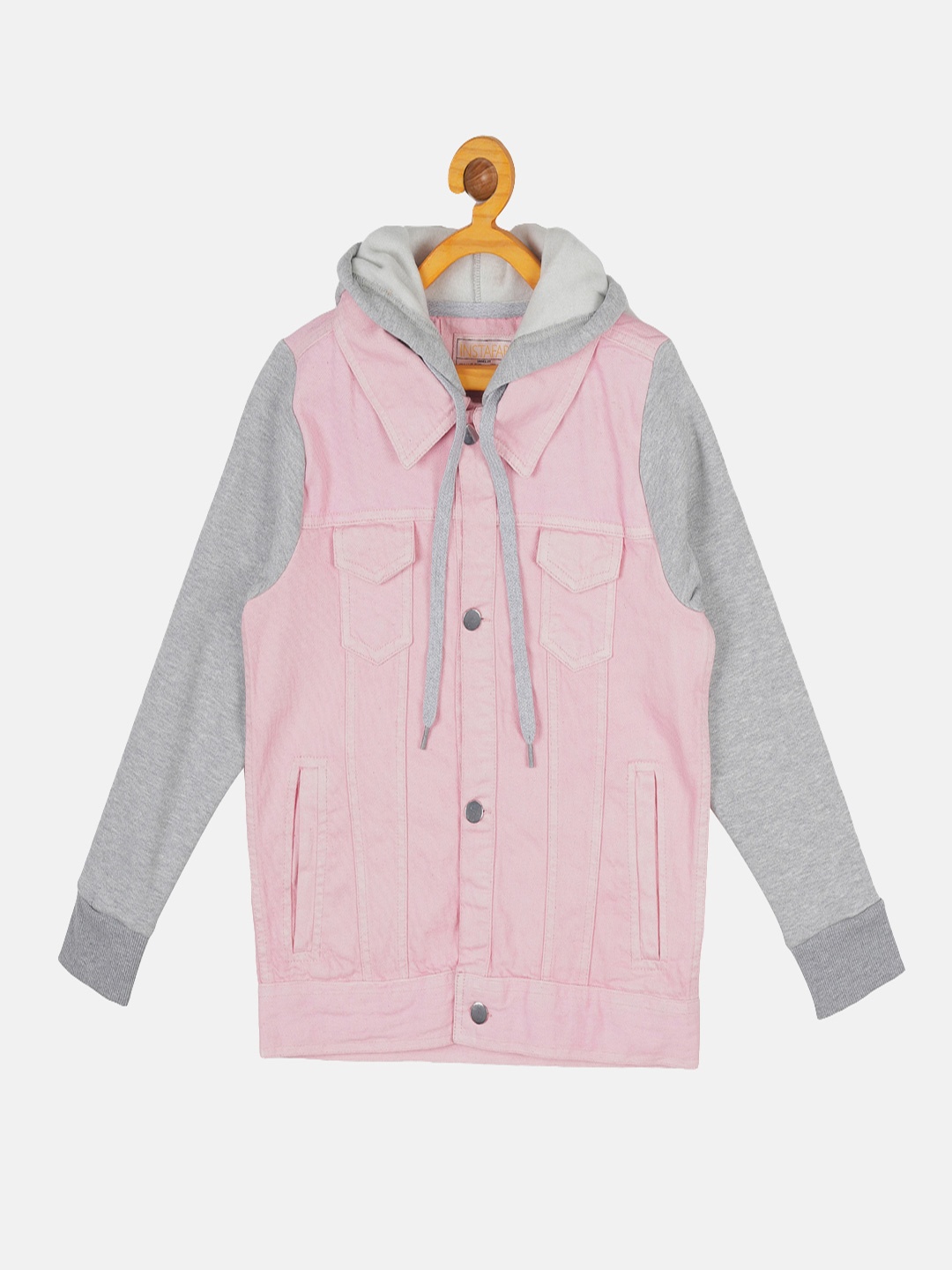 

Instafab Girls Pink & Grey Colourblocked Windcheater Denim Jacket