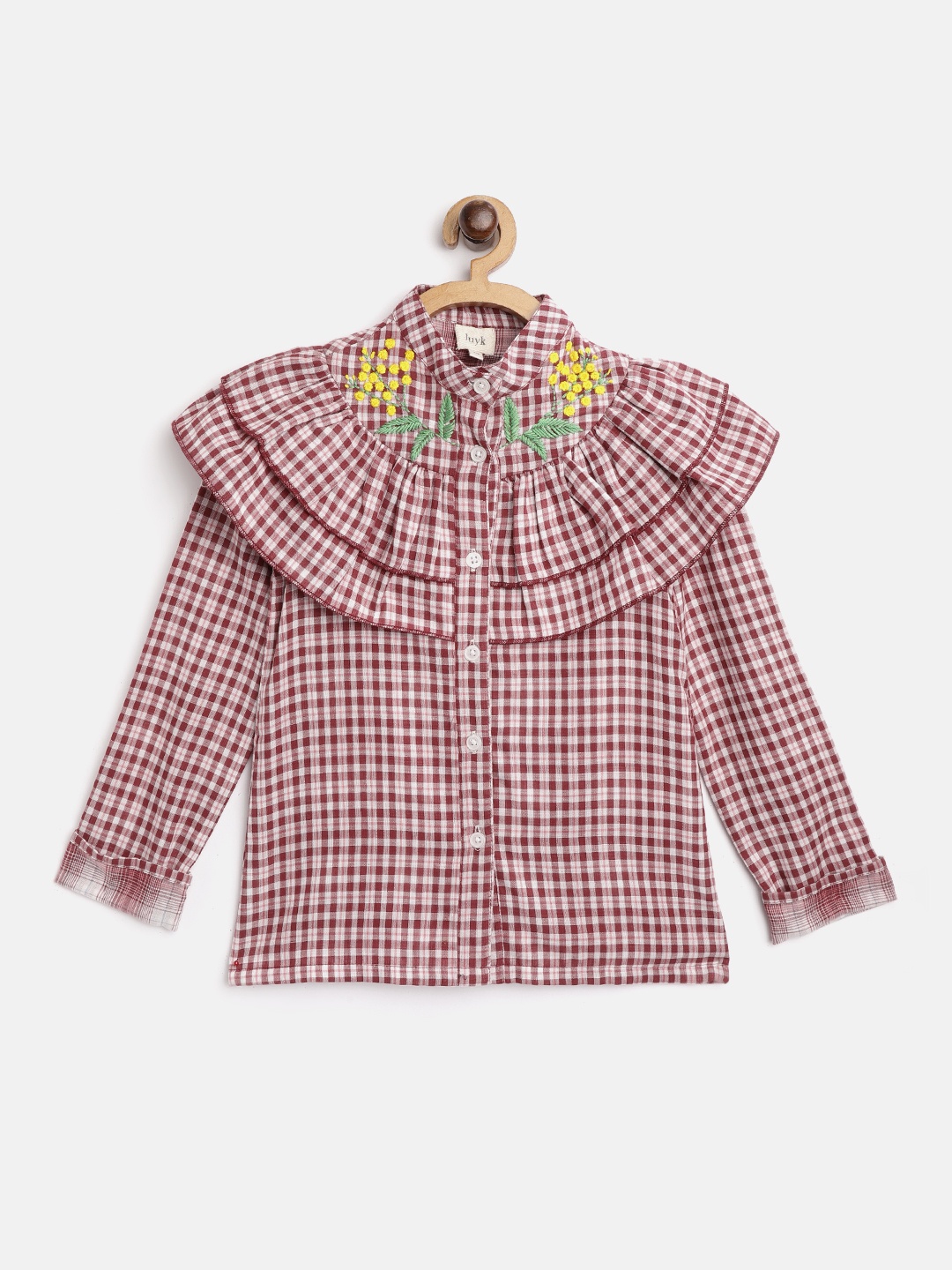 

luyk Girls Maroon & White Checked Shirt Style Top