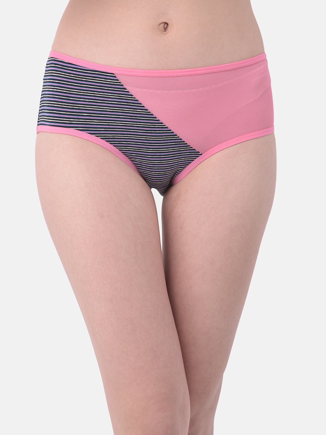 

Clovia Women Pink & Black Striped Hipster Briefs PN2564T13S