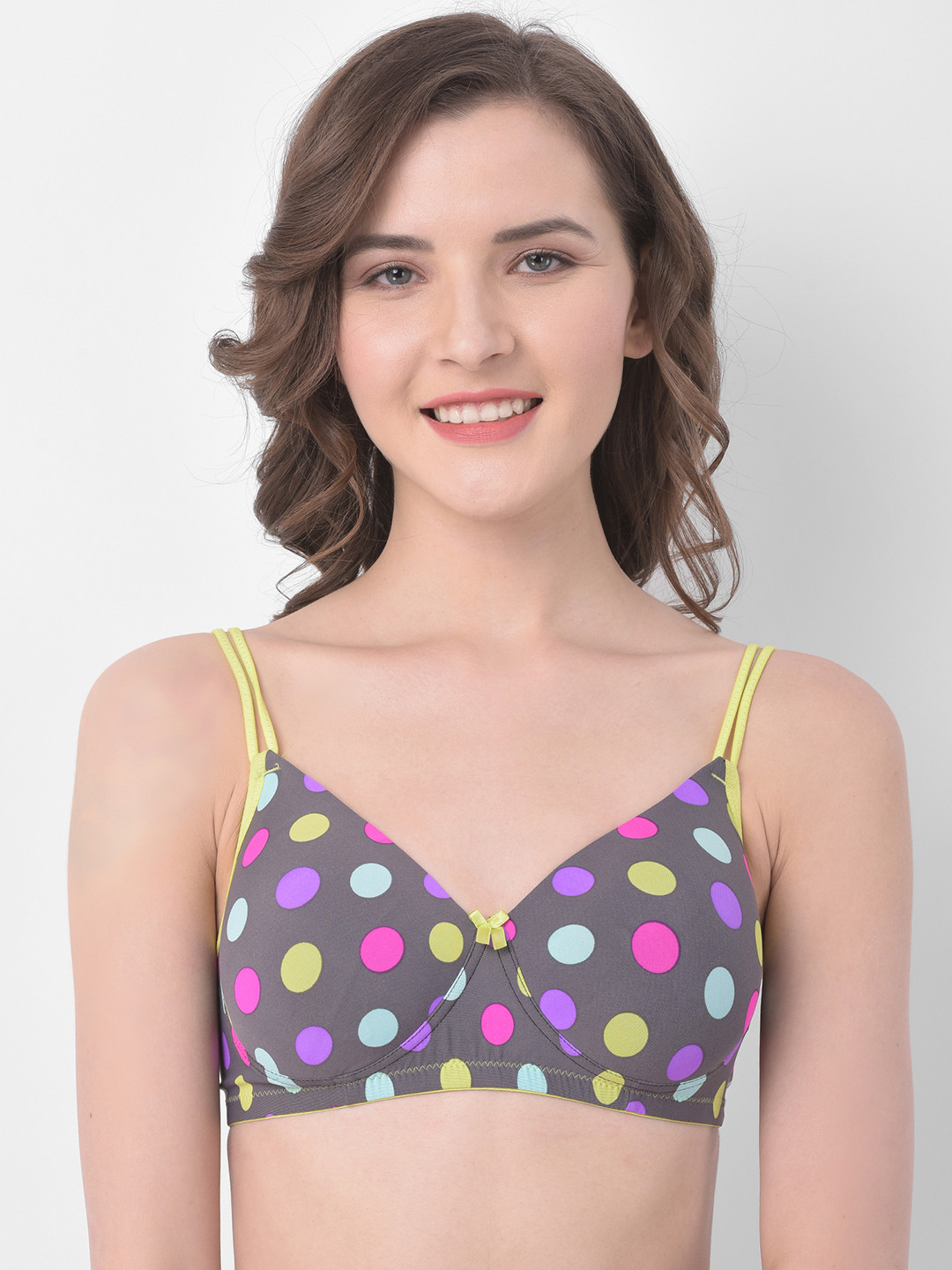 

Clovia Grey & Multicoloured Printed Non-Wired Lightly Padded T-shirt Bra BR1737H0636E