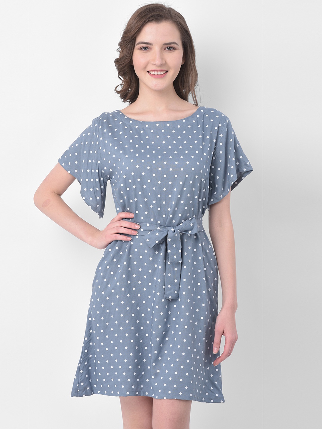 

Clovia Polka Print Short Rayon Nightdress, Grey