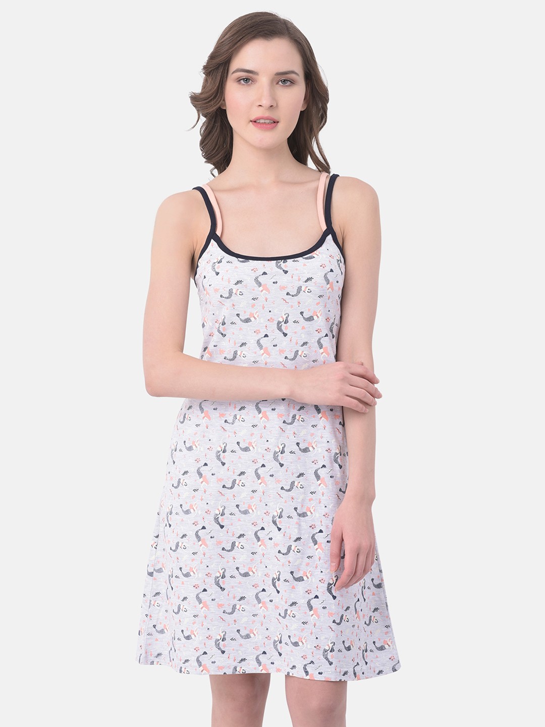 

Clovia Grey & Black Printed Nightdress
