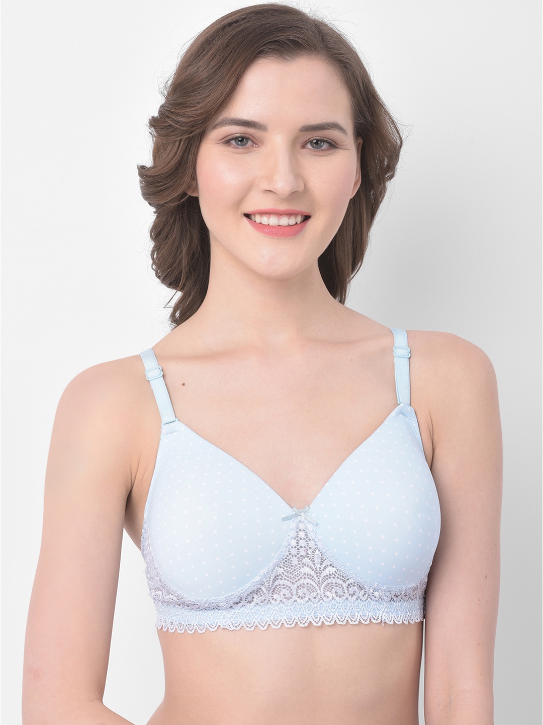 

Clovia Blue Printed Non-Wired Lightly Padded T-shirt Bra BR1806A03