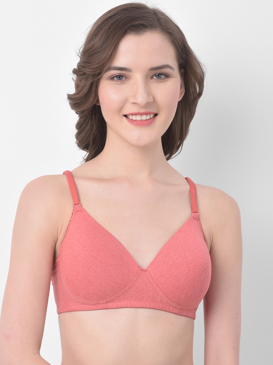 

Clovia Peach-Coloured Solid Non-Wired Lightly Padded T-shirt Bra BR1049G1632B