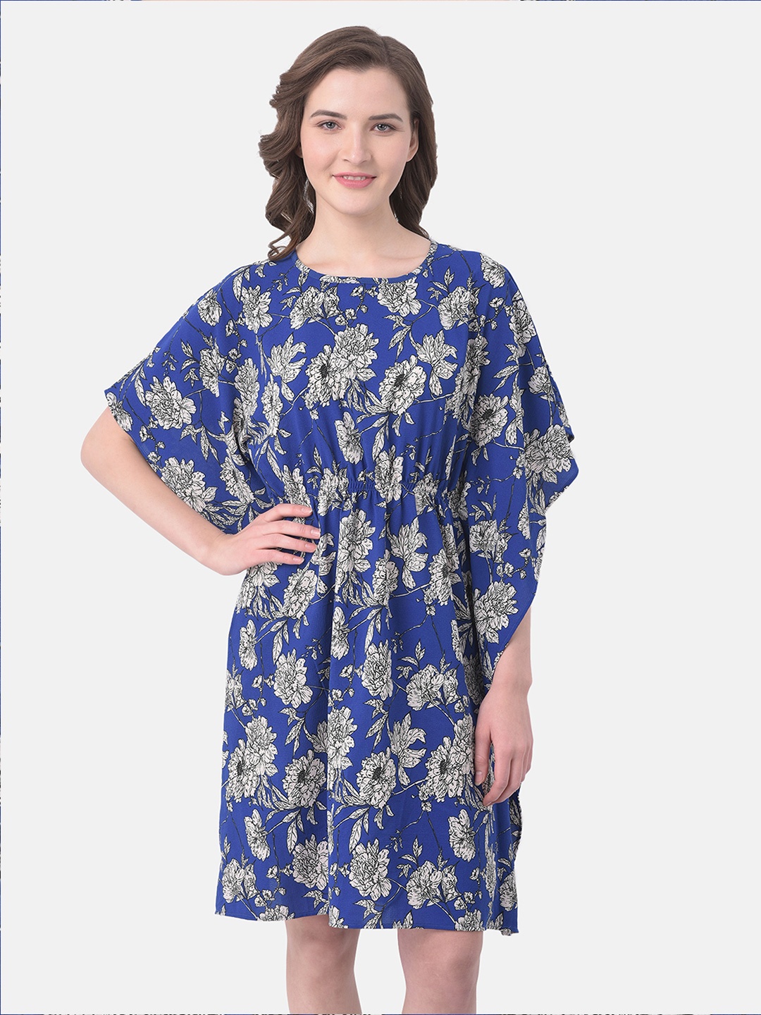

Clovia Blue & Grey Floral Print Nightdress