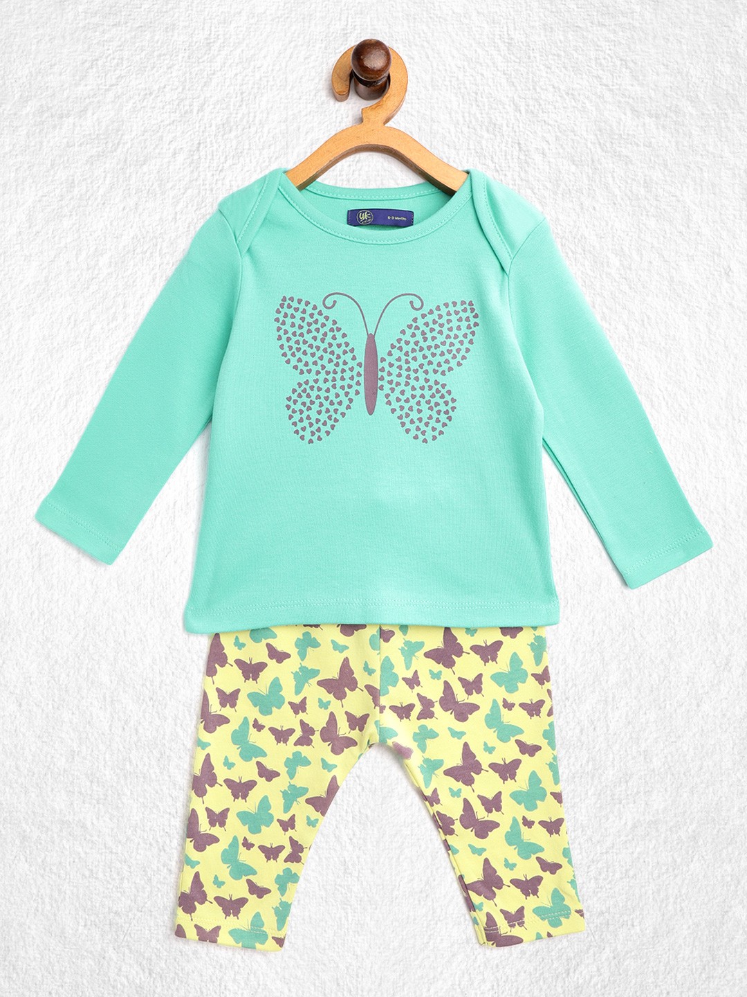 

YK Boys Sea Green & Yellow Butterfly Print Pure Cotton Co-ords
