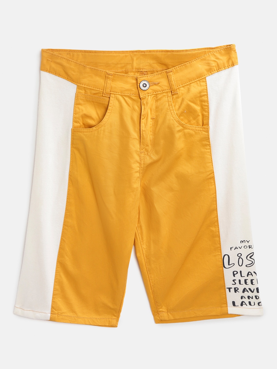 

YK Boys Yellow & White Colourblocked Regular Fit Regular Shorts