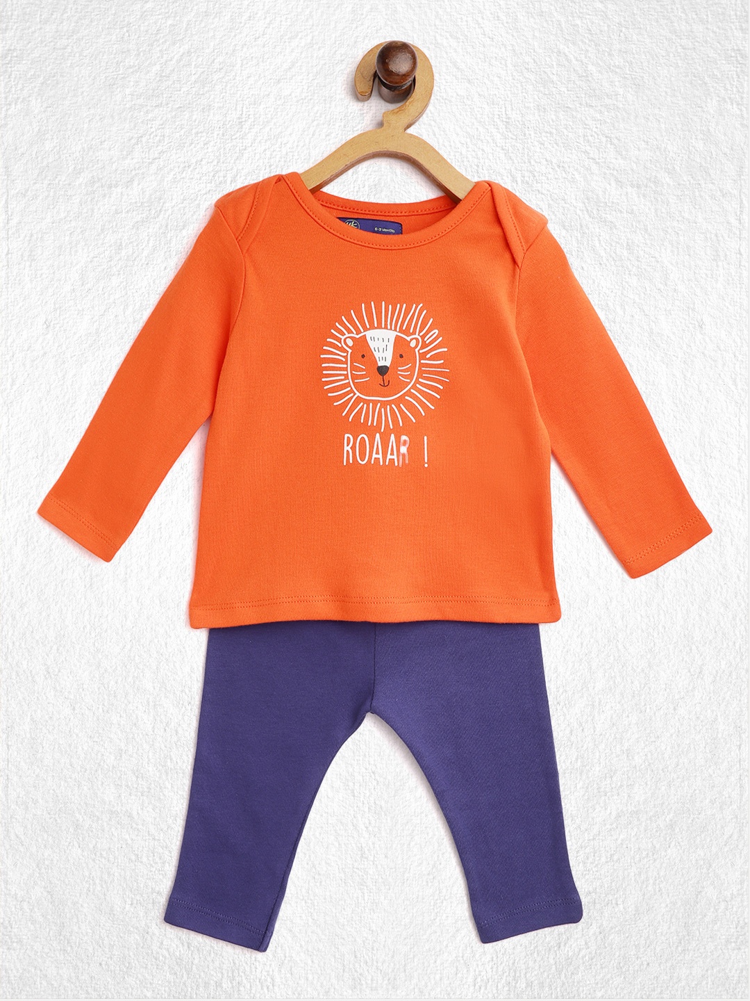 

YK Boys Orange & Navy Blue Printed Pure Cotton T-shirt with Pyjamas