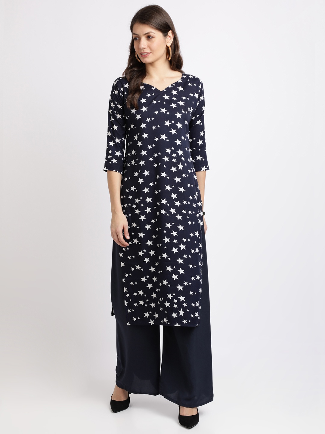 

Florence Women Navy Blue Printed Kurta with Palazzos