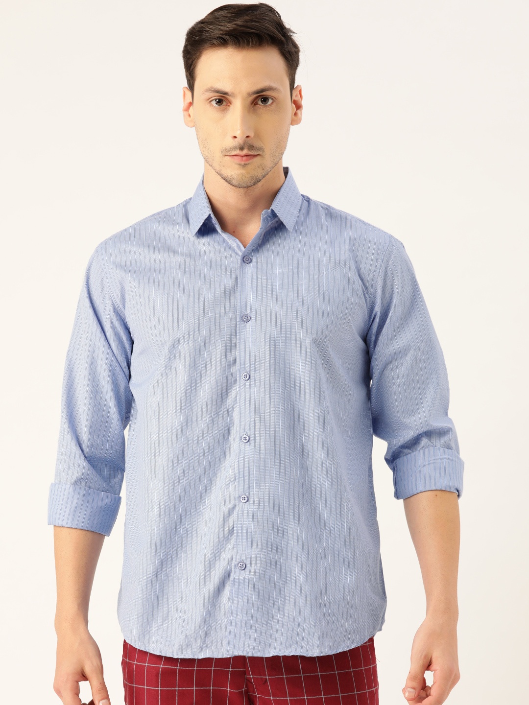 

SOJANYA Men Blue & White Classic Regular Fit Striped Casual Shirt