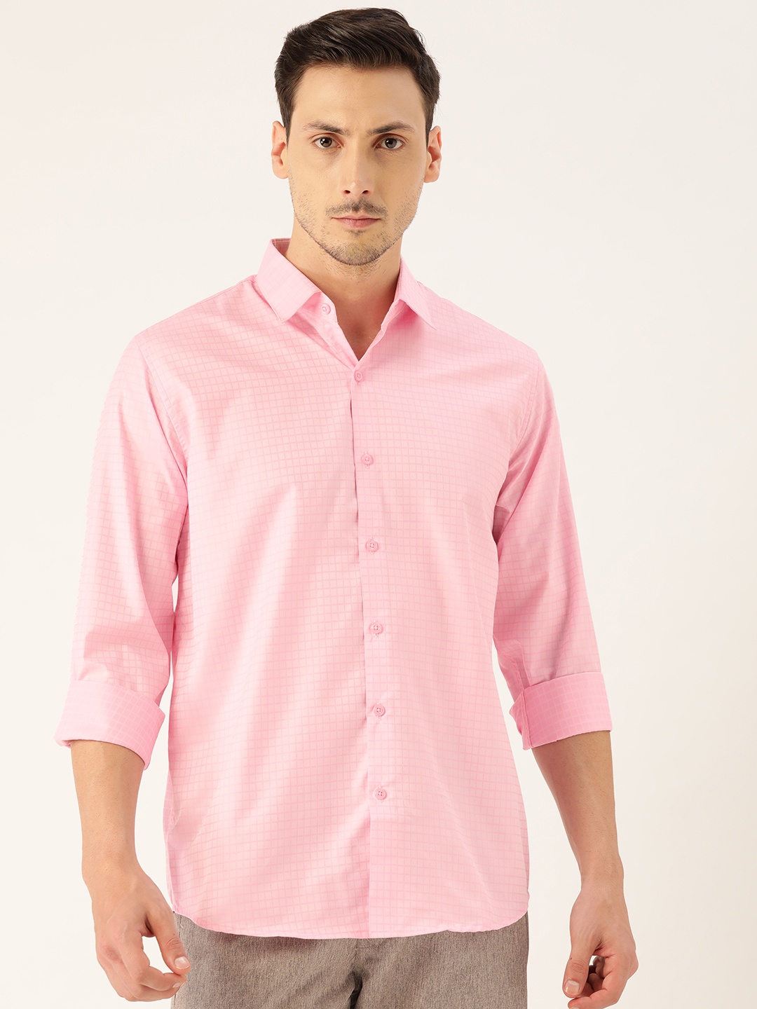 

SOJANYA Men Pink Classic Regular Fit Checked Casual Shirt