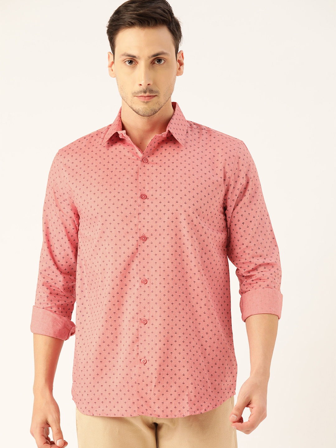 

SOJANYA Men Pink & Navy Blue Classic Regular Fit Printed Casual Shirt