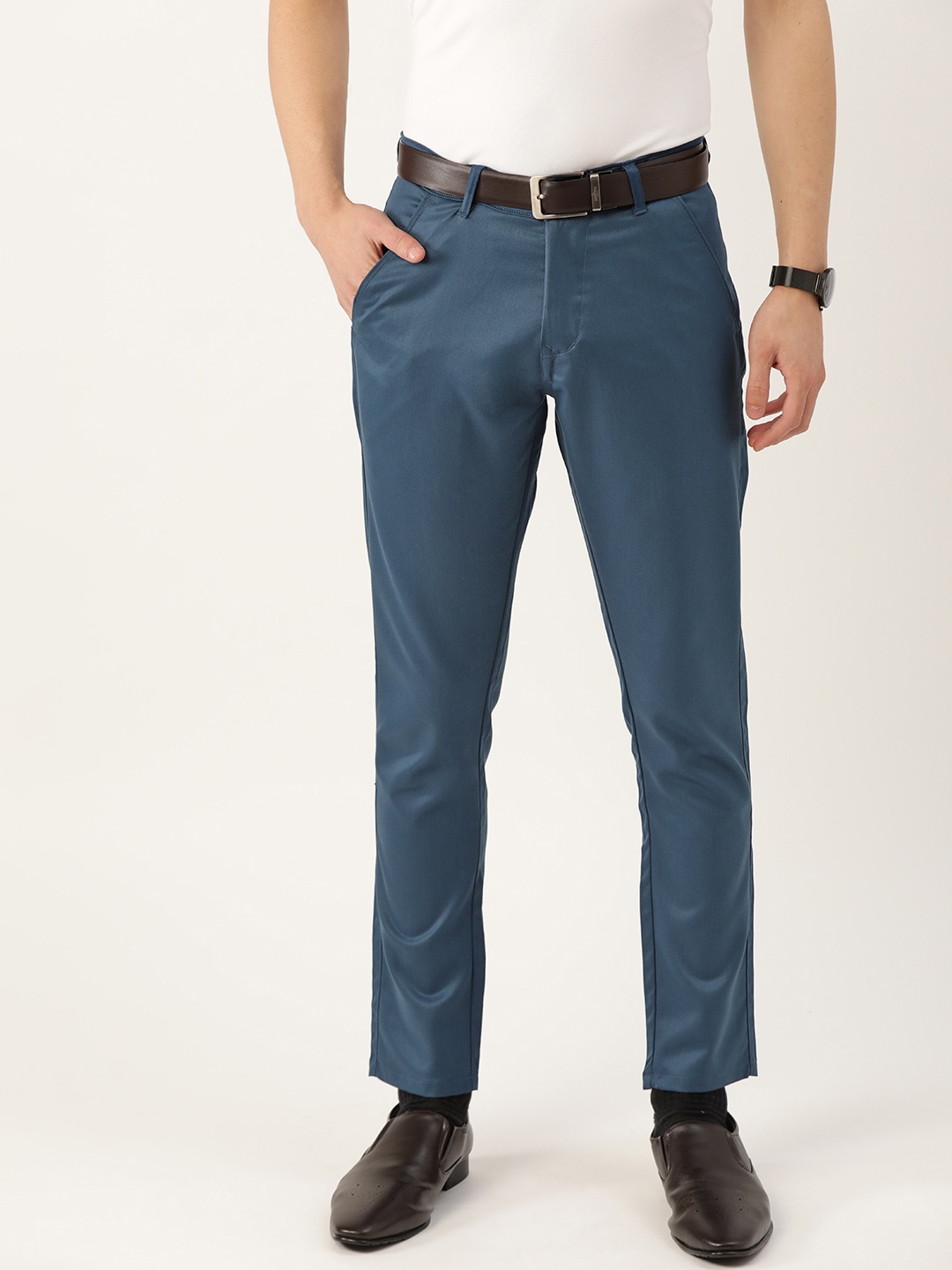 

SOJANYA Men Teal Blue Smart Fit Solid Regular Trousers