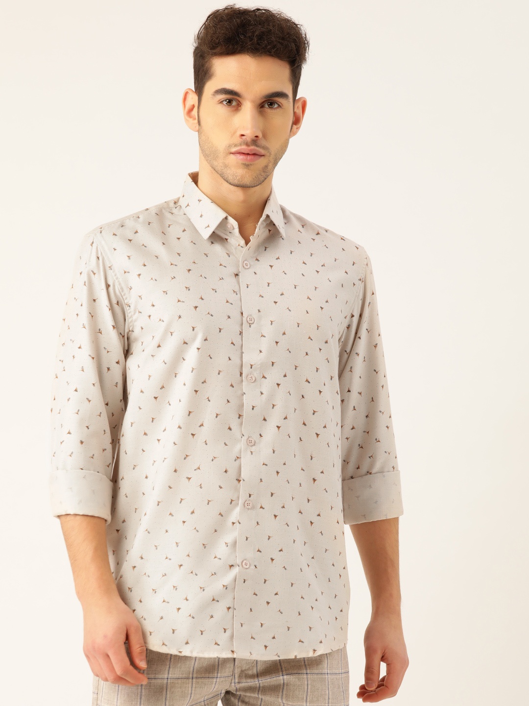 

SOJANYA Men Beige & Brown Regular Fit Ethnic Motifs Printed Casual Shirt