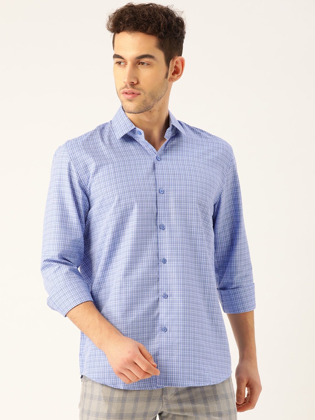 

SOJANYA Men Blue & Off-White Regular Fit Checked Casual Shirt
