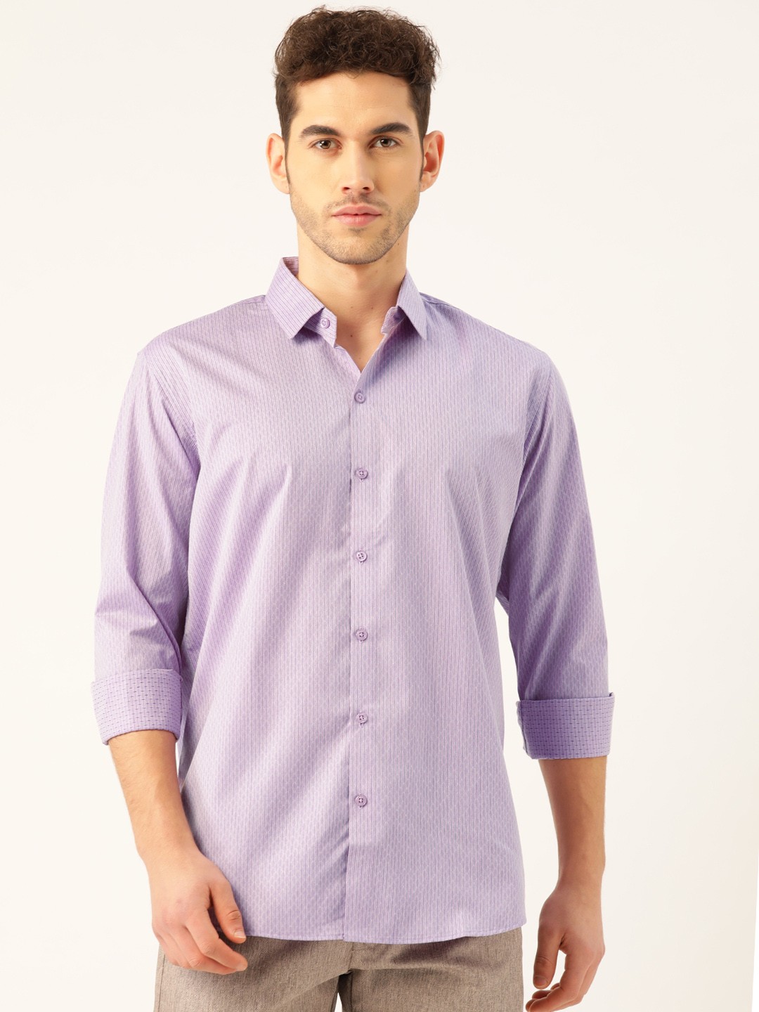 

SOJANYA Men Lavender & Blue Classic Regular Fit Self-Striped Casual Shirt