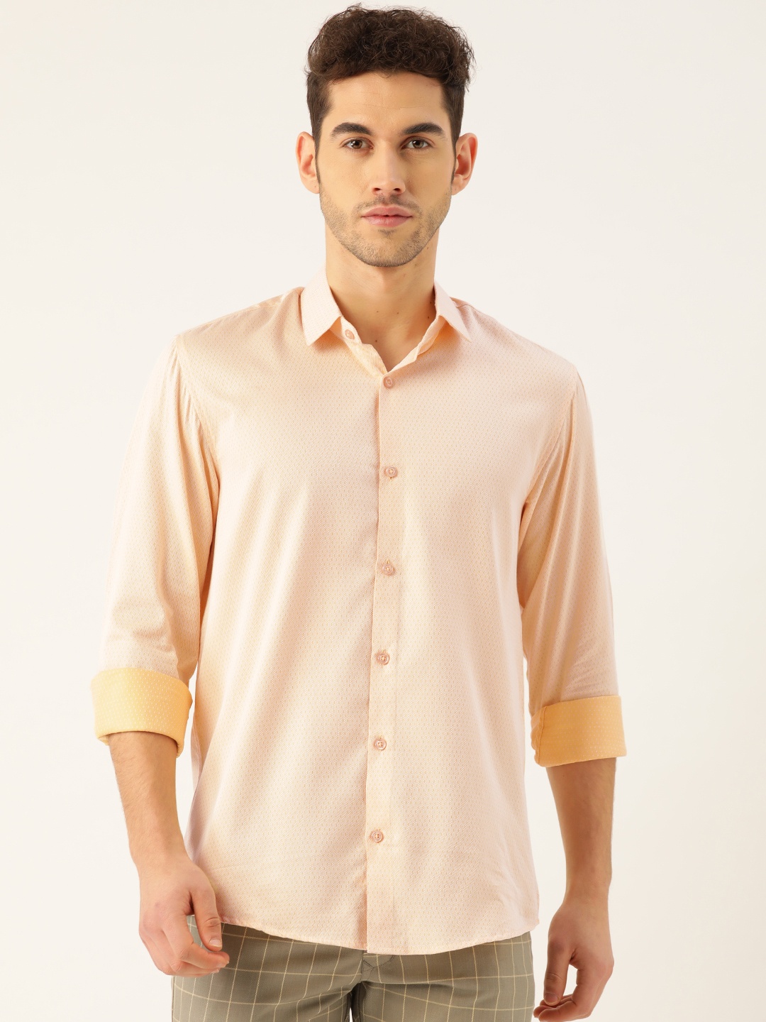 

SOJANYA Men Cream-Coloured Classic Regular Fit Self Design Casual Shirt