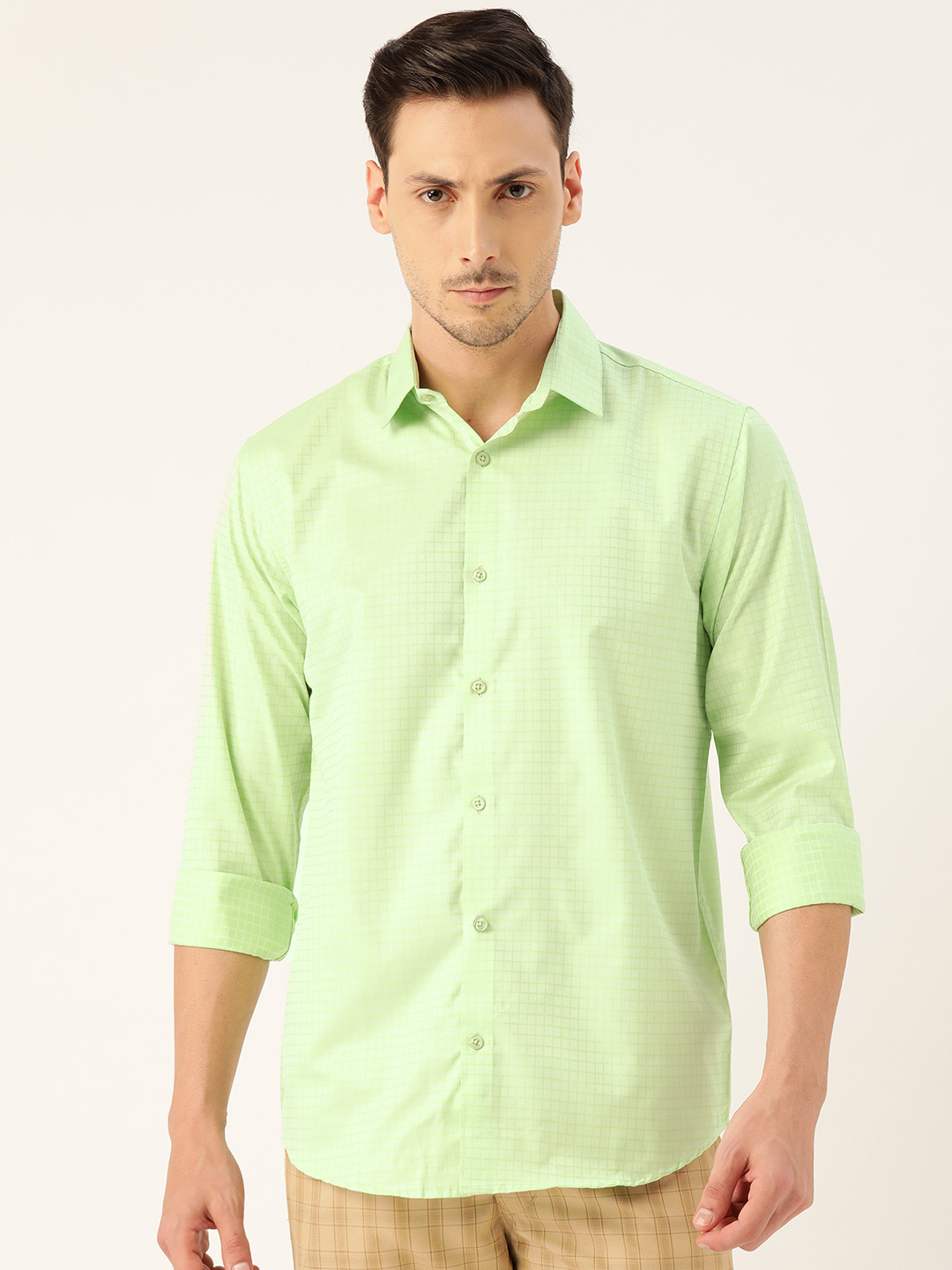 

SOJANYA Men Green Classic Regular Fit Checked Casual Shirt