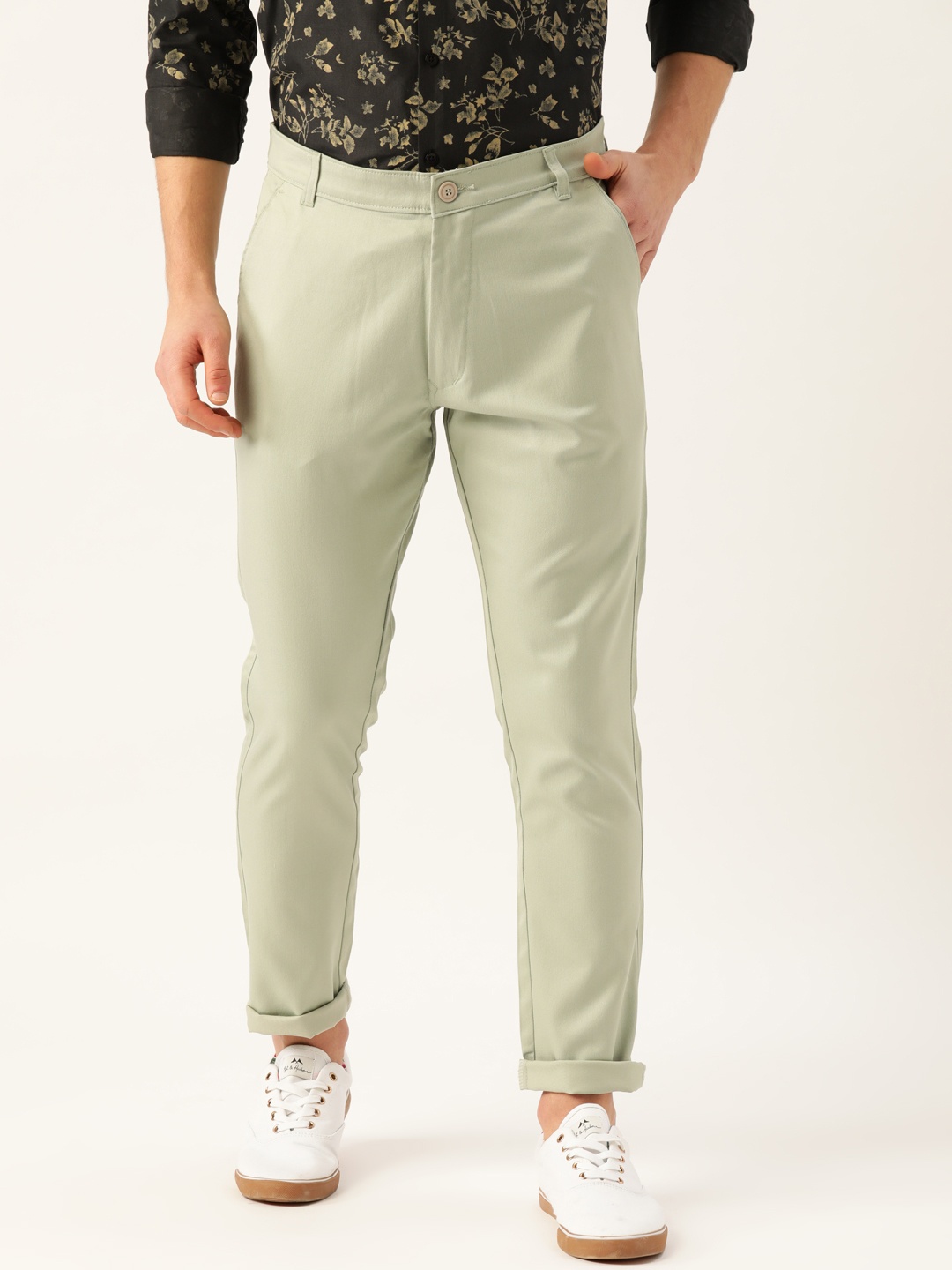 

SOJANYA Men Green Smart Fit Solid Regular Trousers