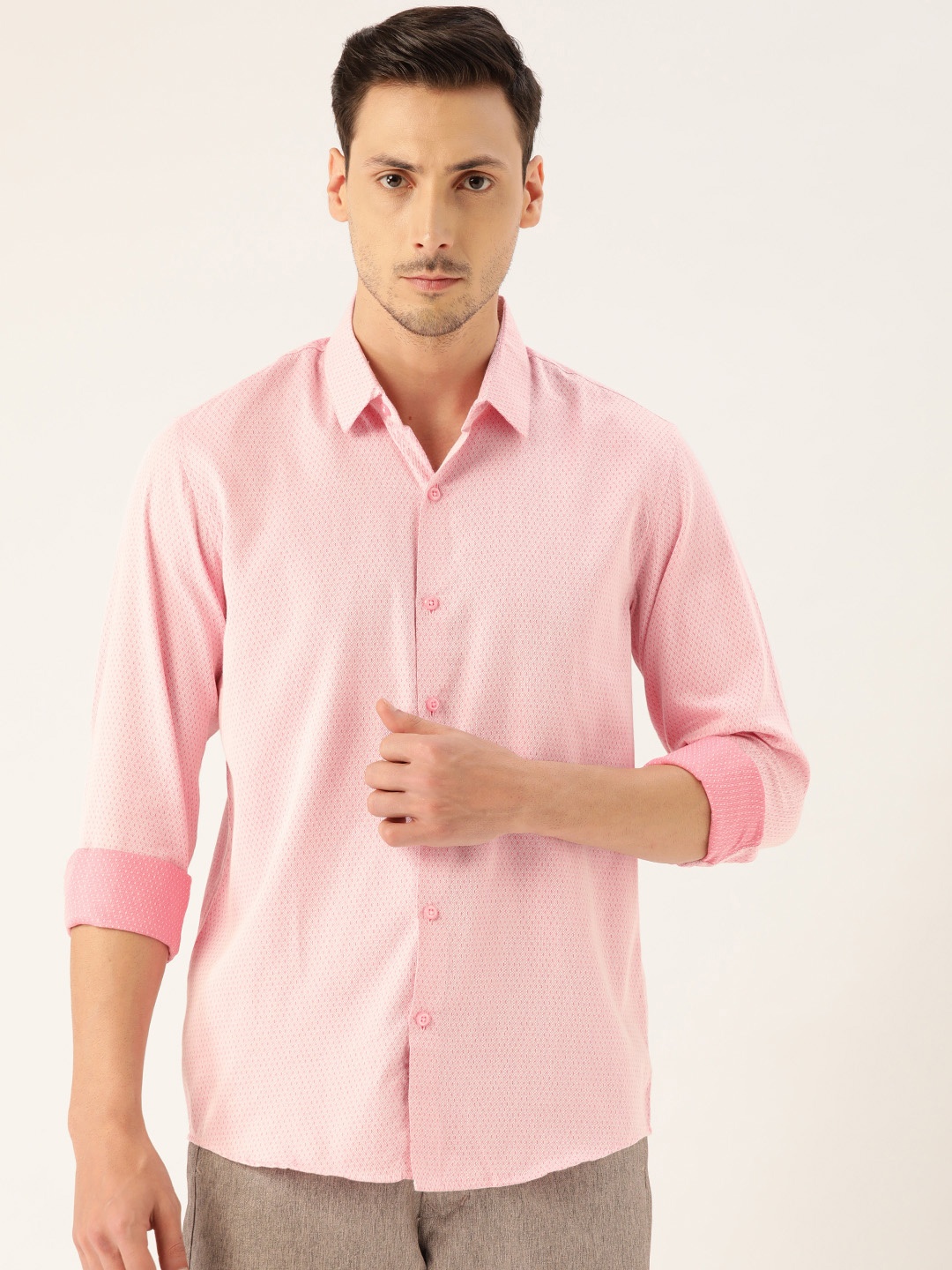 

SOJANYA Men Pink Classic Regular Fit Self Design Casual Shirt