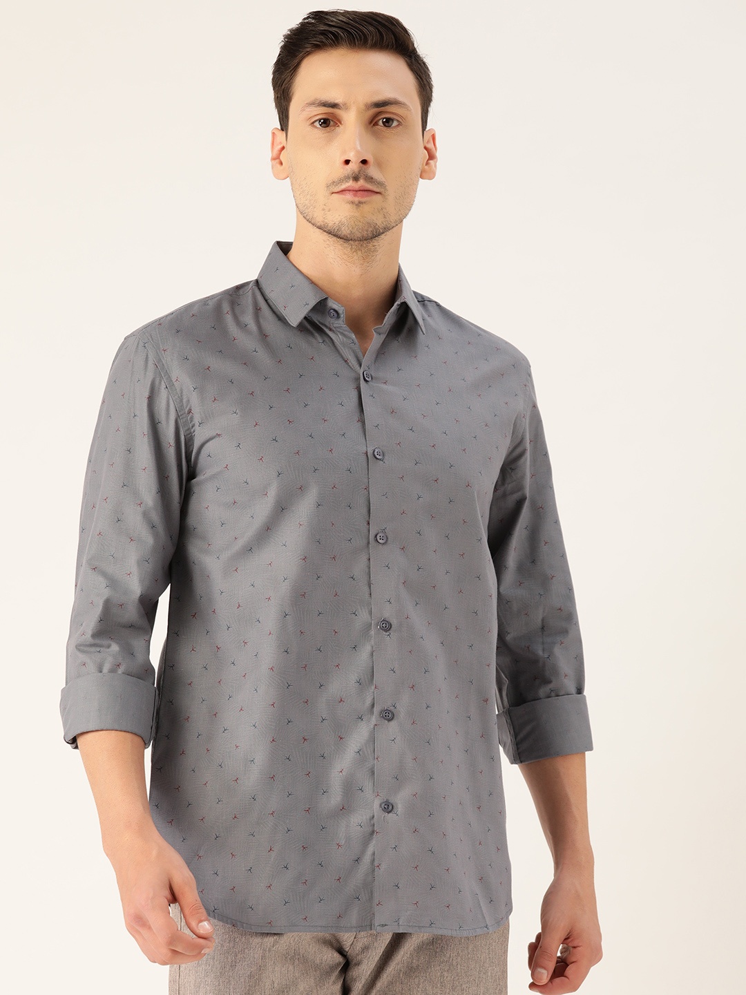 

SOJANYA Men Charcoal Grey Classic Regular Fit Printed Casual Shirt