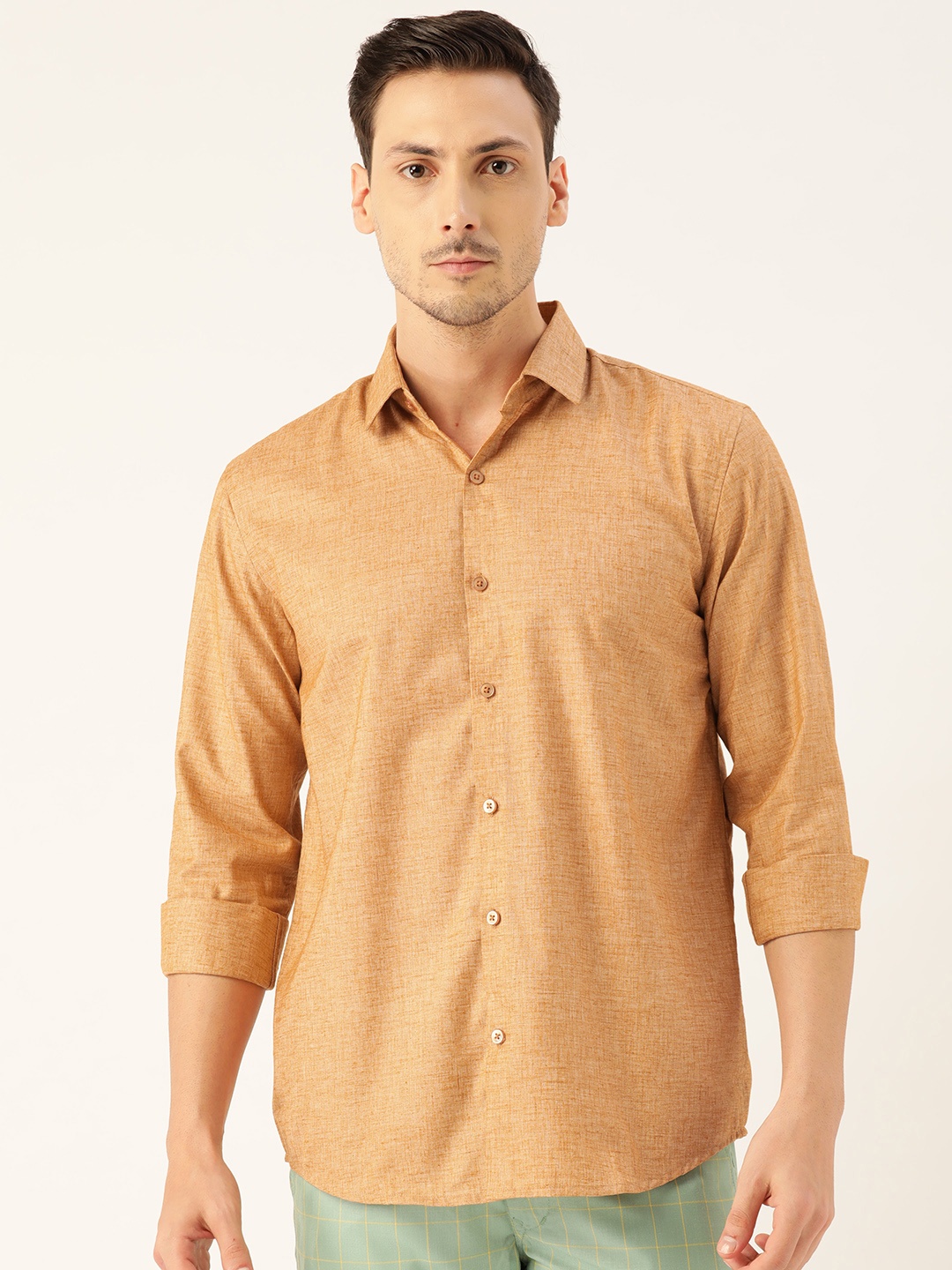 

SOJANYA Men Beige Classic Regular Fit Solid Casual Shirt