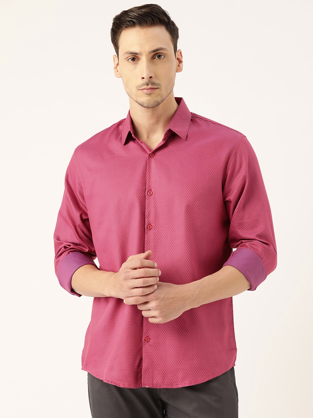 

SOJANYA Men Pink & Blue Classic Regular Fit Self Design Casual Shirt
