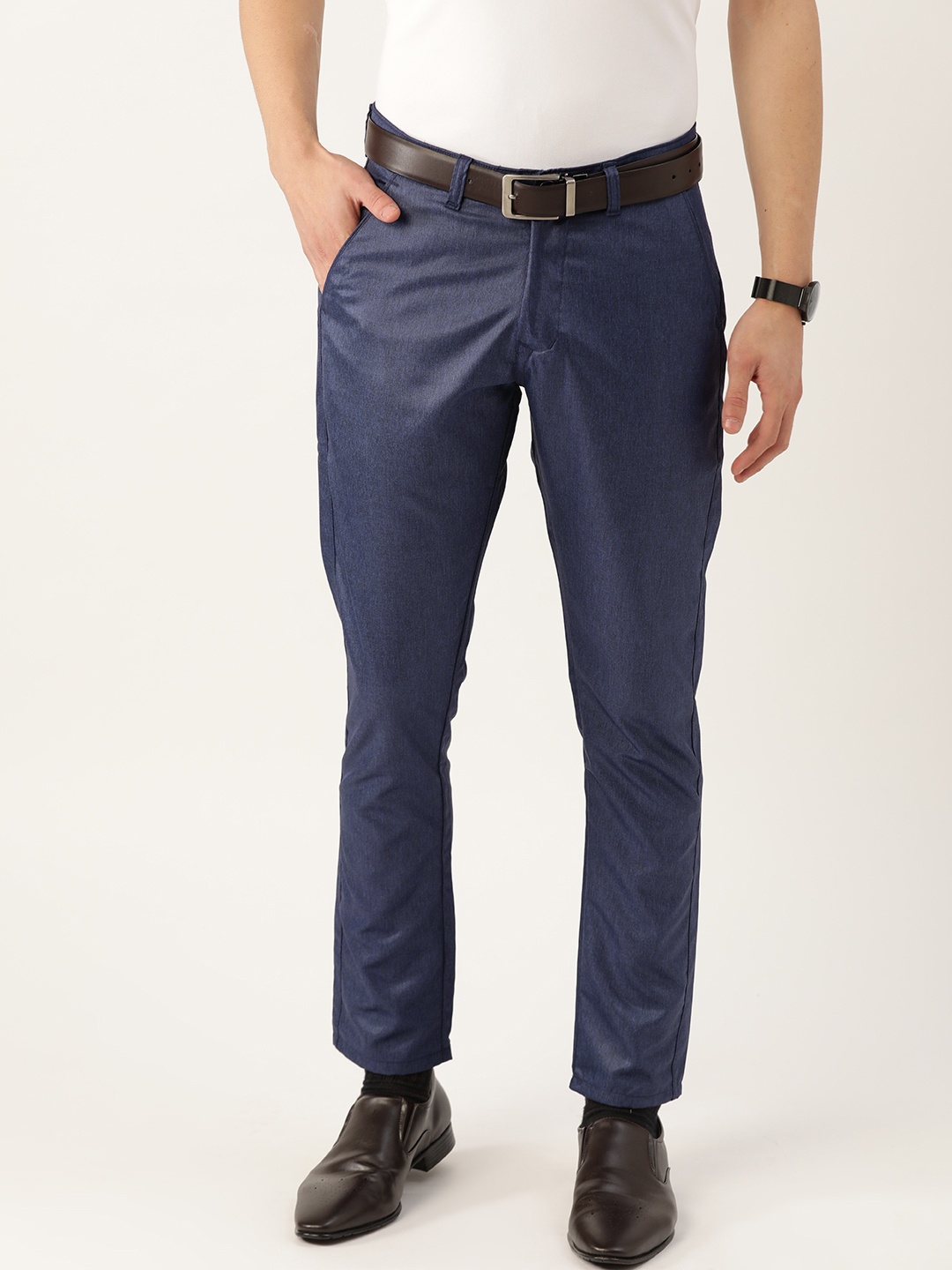 

SOJANYA Men Navy Blue Solid Smart Regular Fit Regular Trousers