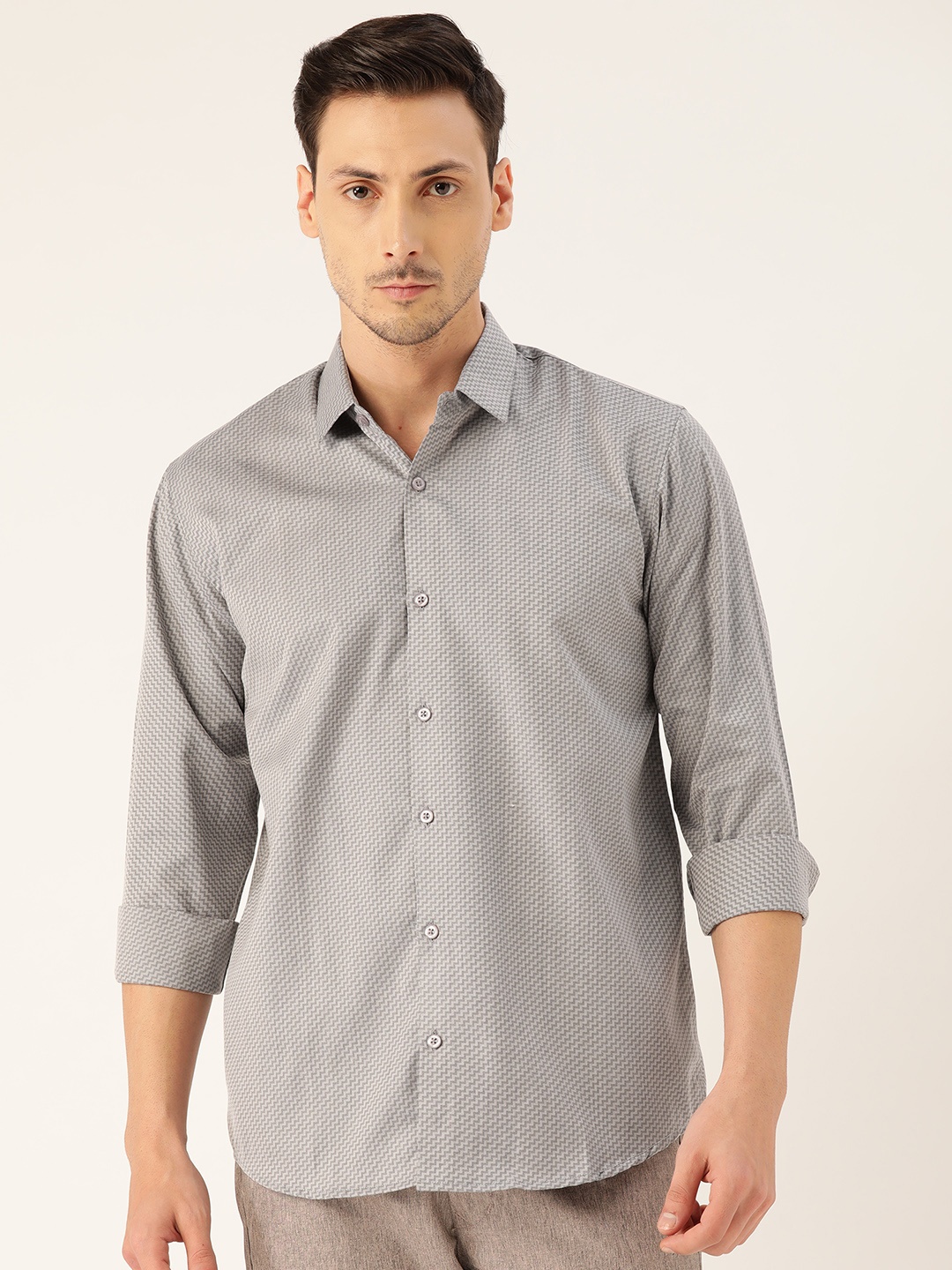 

SOJANYA Men Grey Classic Regular Fit Self Design Casual Shirt