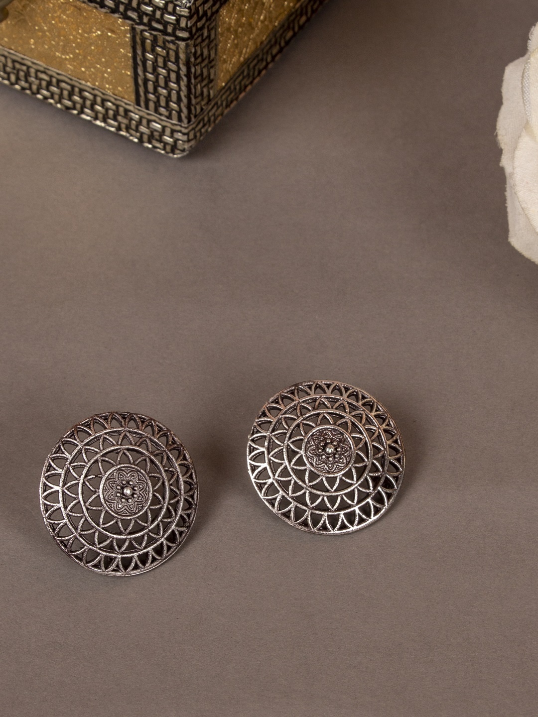 

AccessHer Oxidized Silver-Plated Oversized Circular Studs