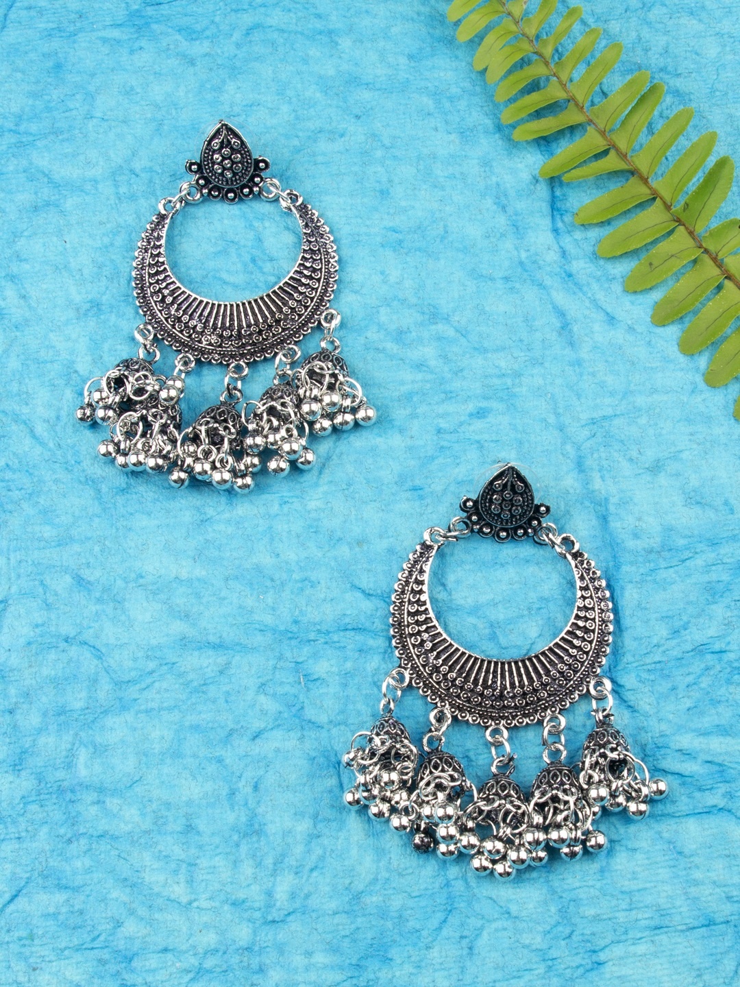 

AccessHer Oxidized Silver-Plated Afghan Jhumka Classic Drop Earrings