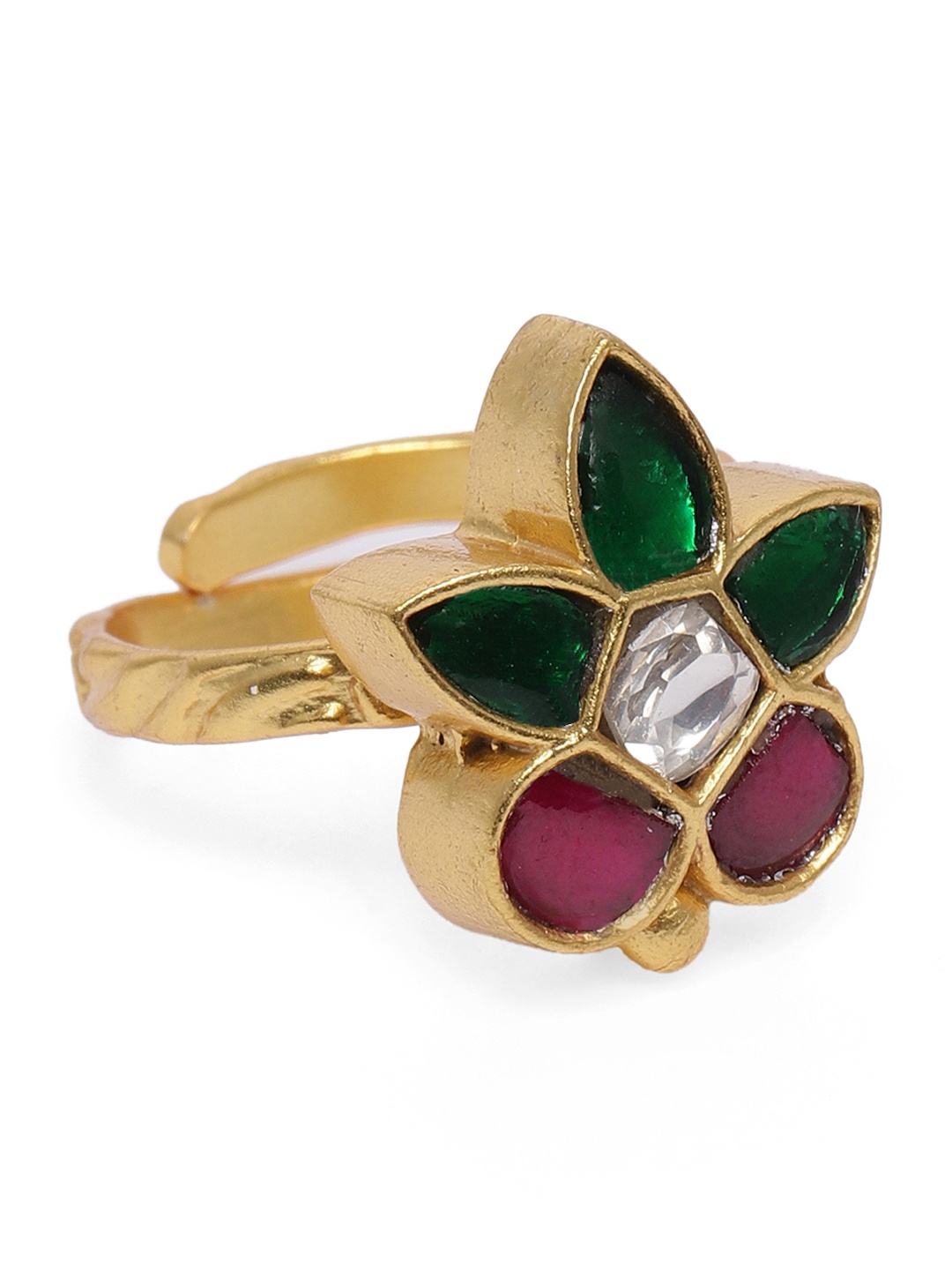 

AccessHer Women Gold Plated Handcrafted Jadau Kundan Adjustable Finger Ring