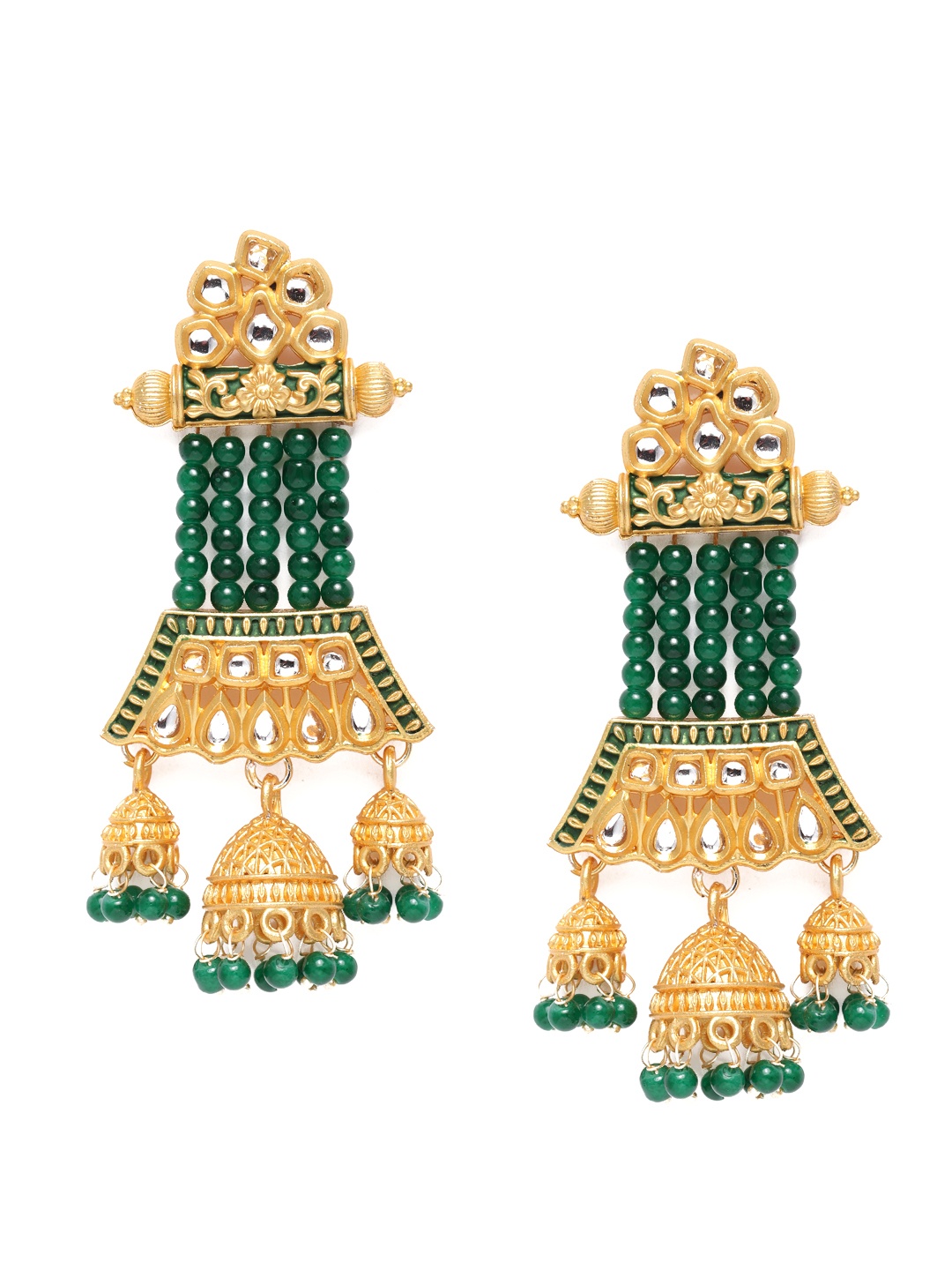 

AccessHer Green Gold-Plated Lightweight Enamelled Kundan Classic Jhumkas