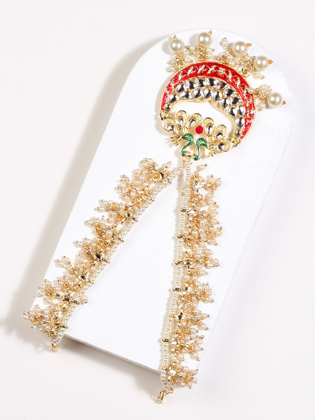 

AccessHer Gold Plated & Red Kundan Studded Mathapatti