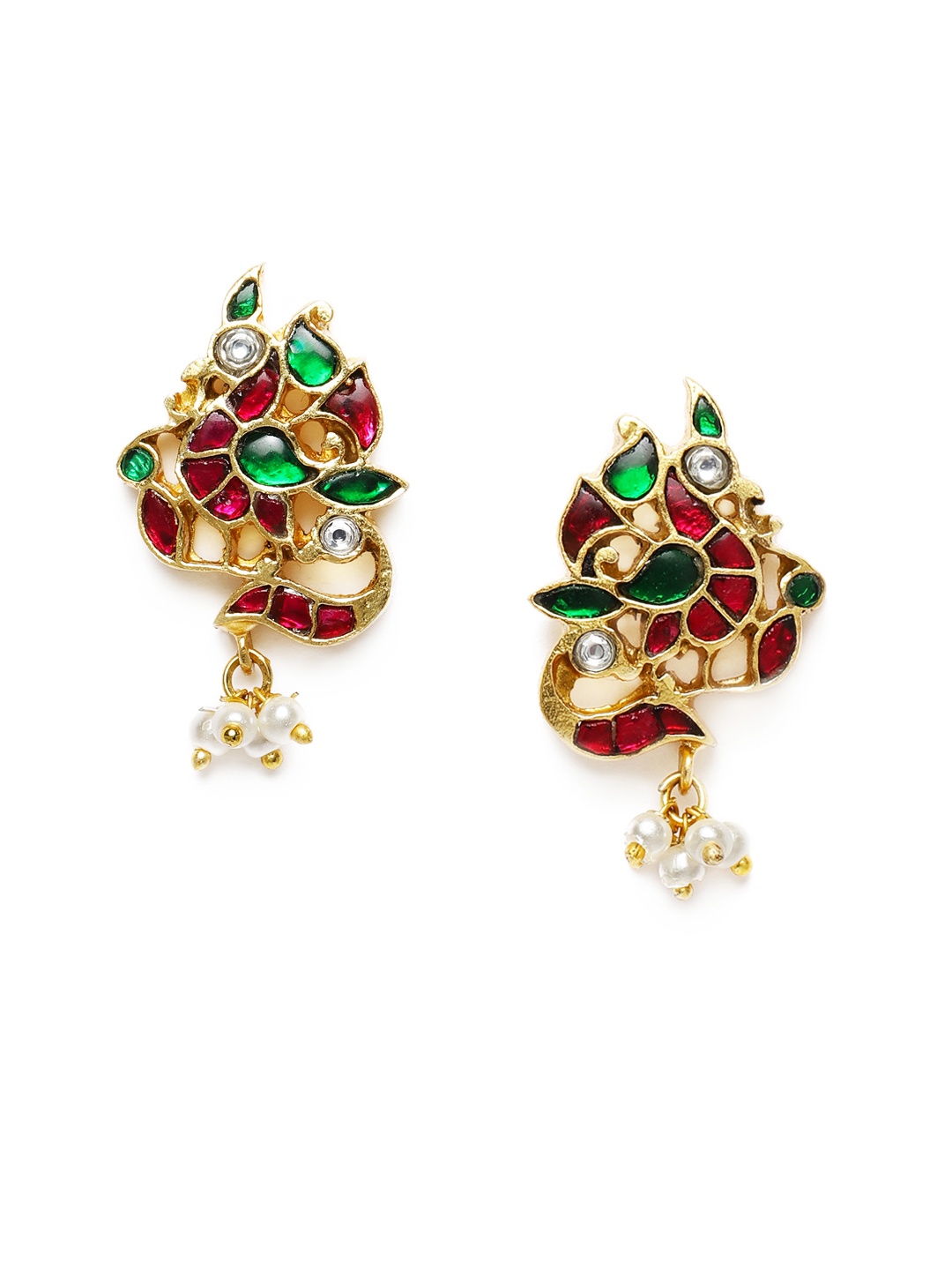 

AccessHer Gold-Plated Pink & Green Studded Jadau Peacock Shaped Studs