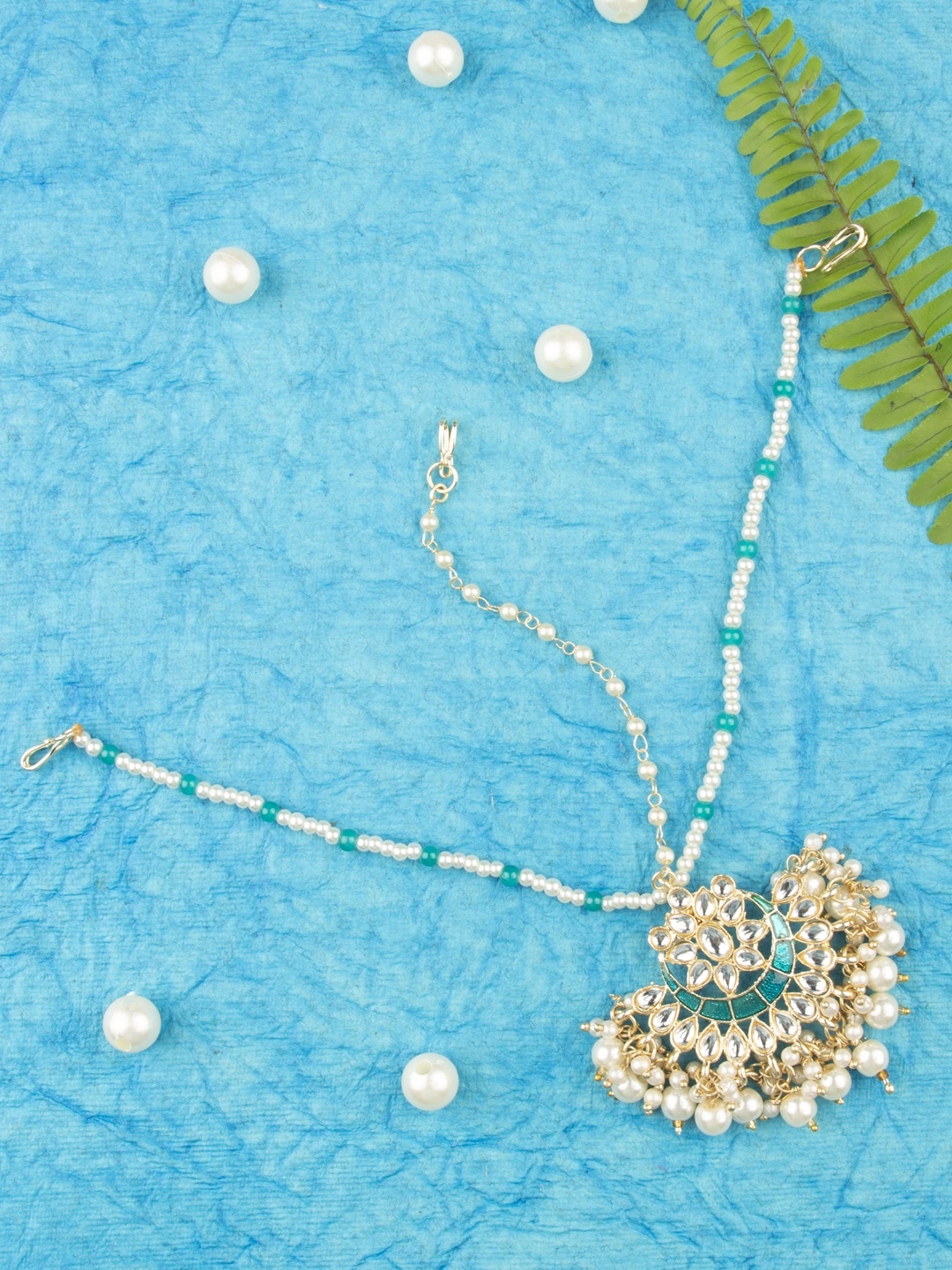 

AccessHer Gold-Plated & Green Kundan Studded Mathapatti