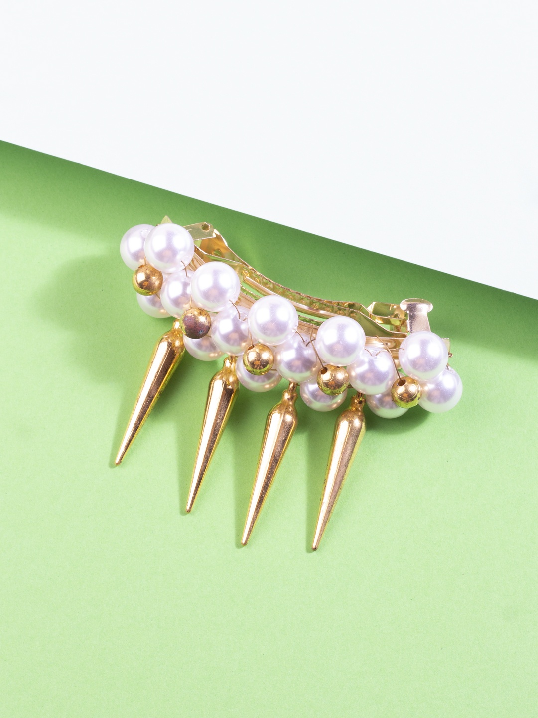 

AccessHer Gold-Toned & White Embellished French Barrette