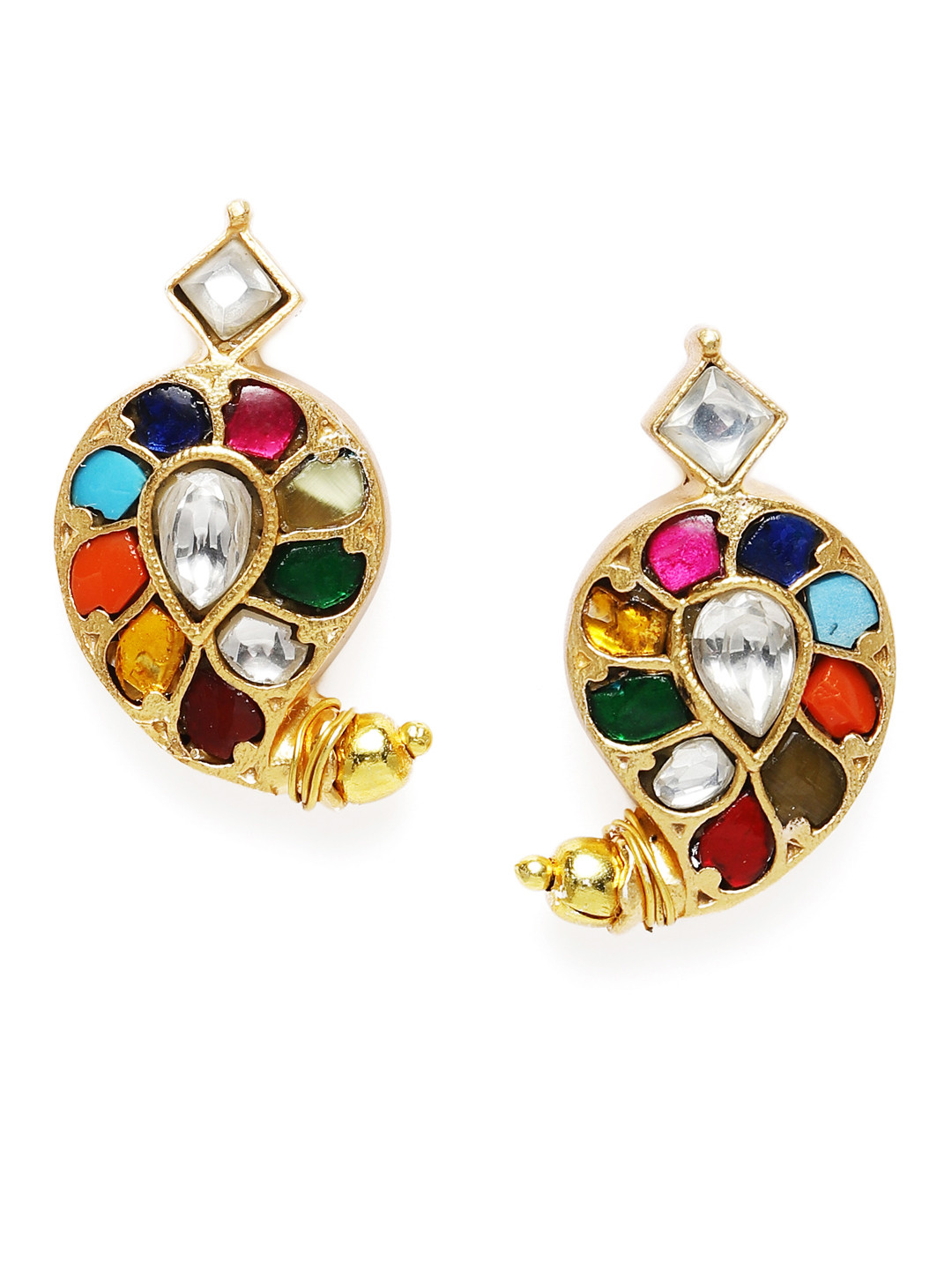 

AccessHer Gold-Plated Multicoloured Studded Jadau Paisley Shaped Studs, Multi