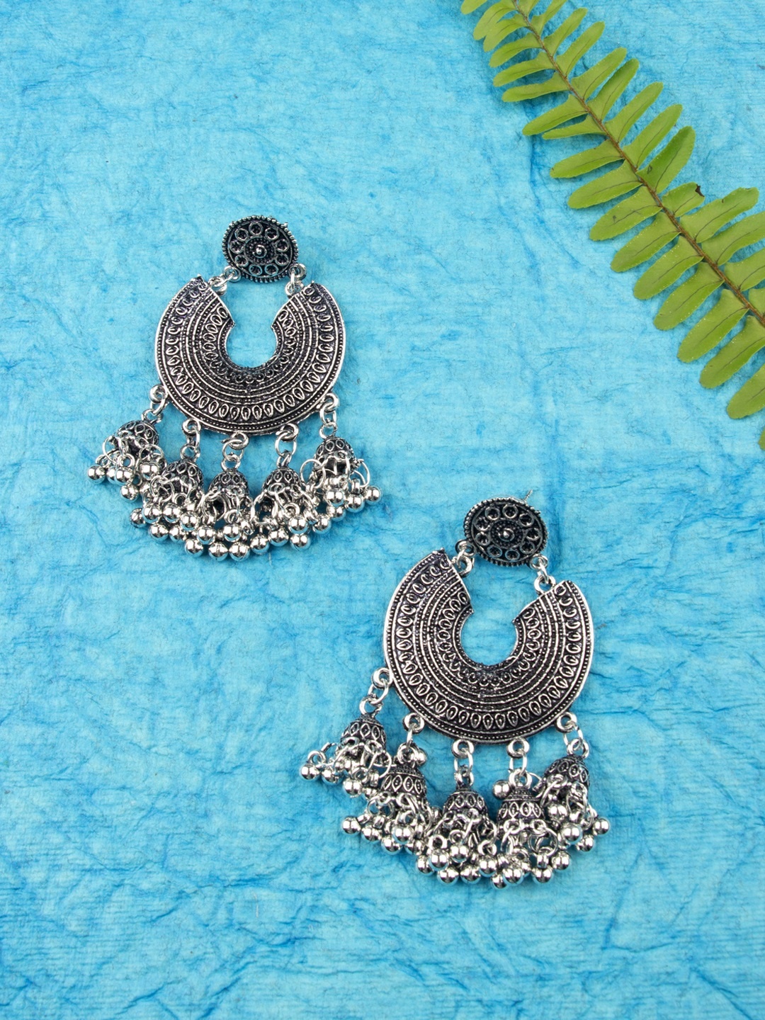 

AccessHer Oxidized Silver-Plated Afghan Jhumka Classic Drop Earrings