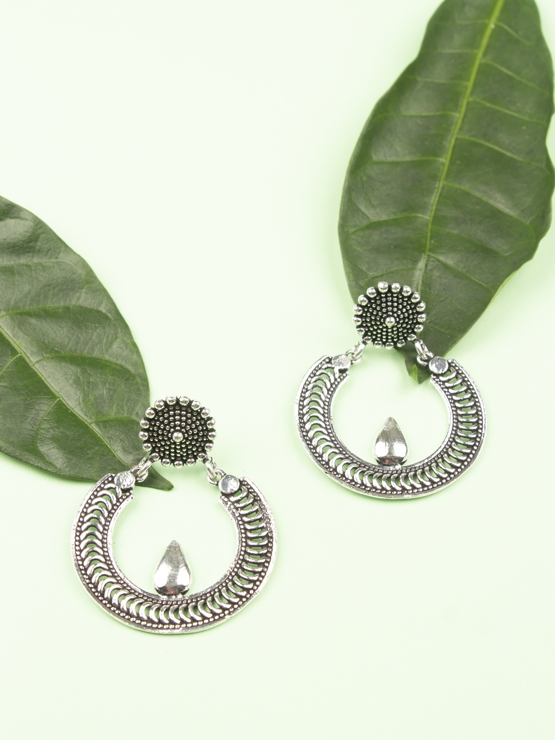 

AccessHer Oxidized Silver-Plated Circular Drop Earrings