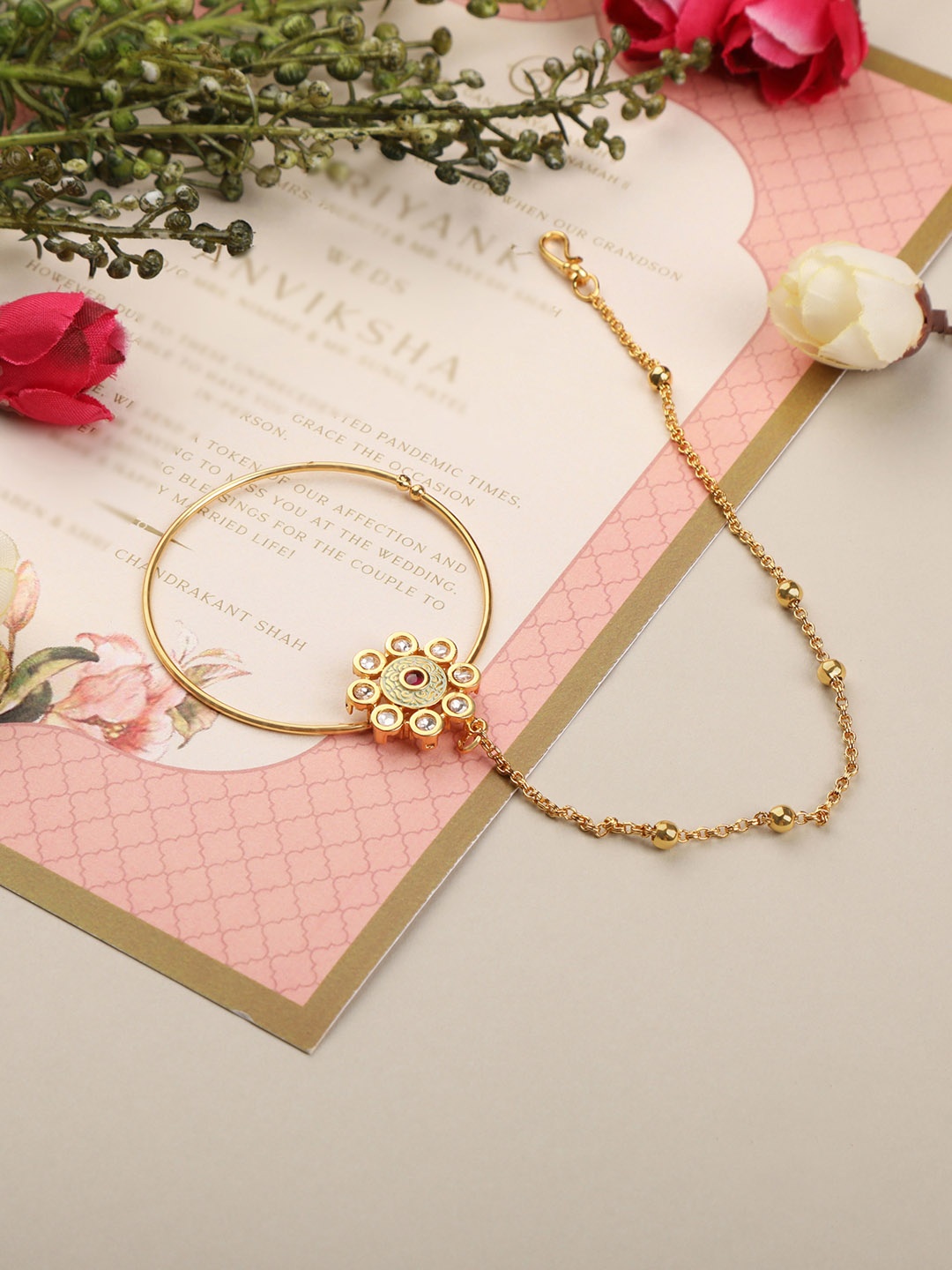 

AccessHer Gold Plated Polki Nose Ring With Chain