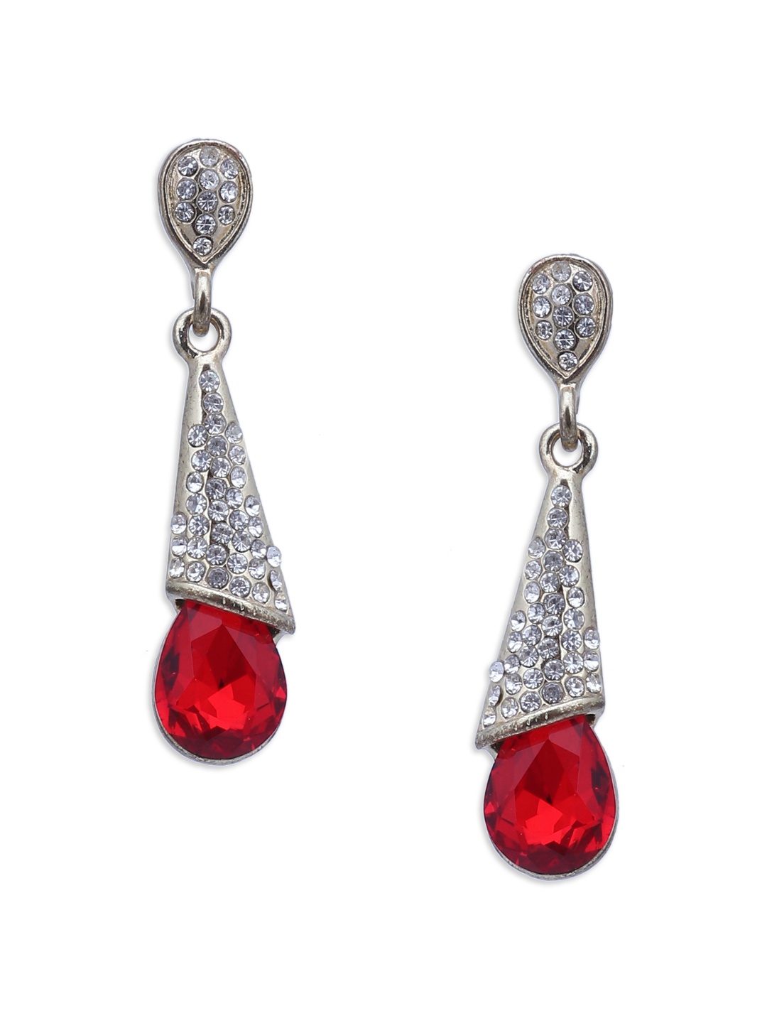 

Sukkhi White & Red Teardrop Shaped Drop Earrings