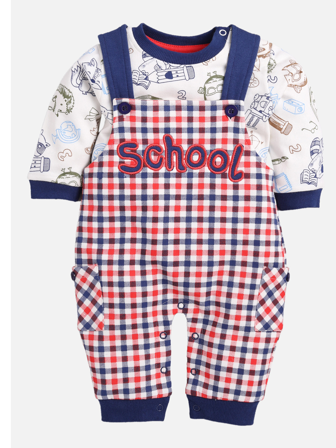 

BABY GO Boys Navy Blue Checkered Cotton Dungaree