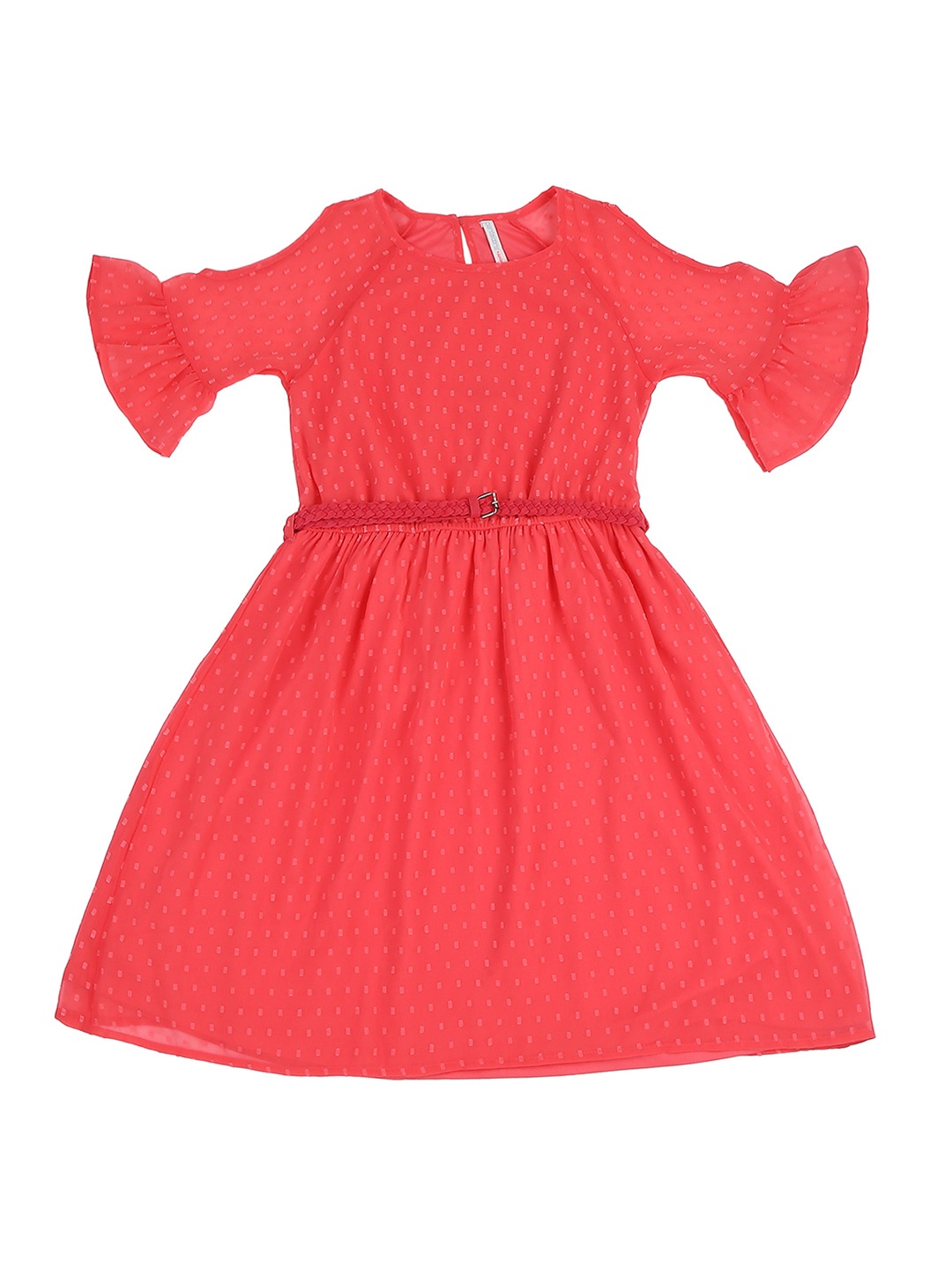 

Pantaloons Junior Girls Coral Red Solid Fit and Flare Dress