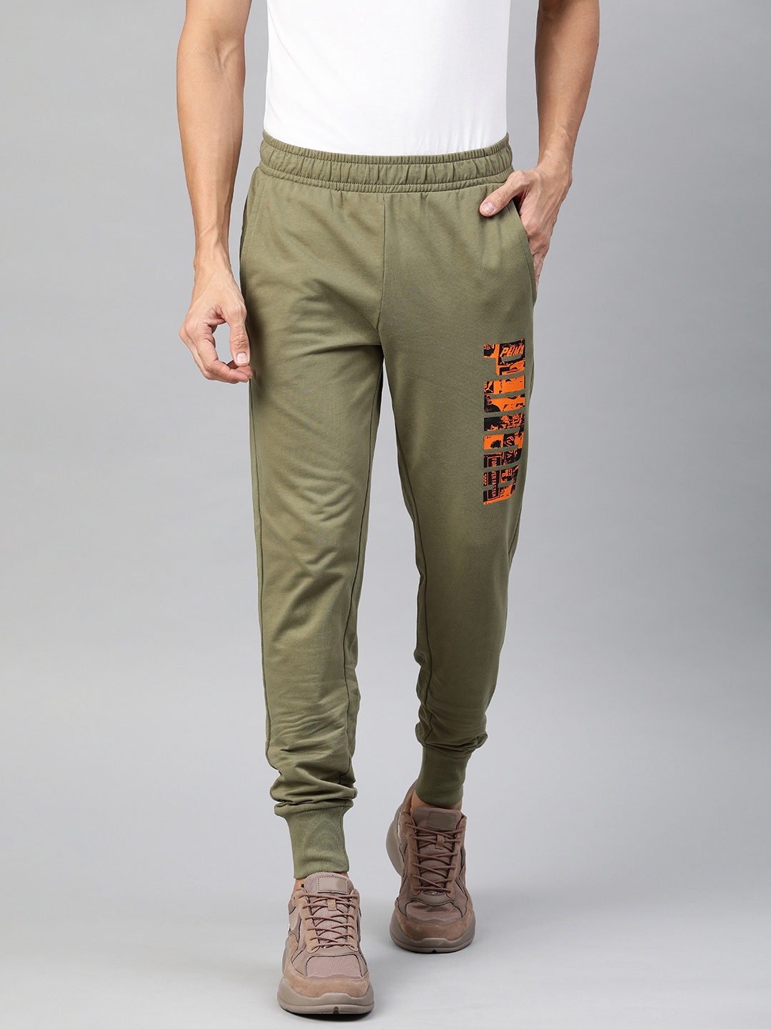 

Puma Men Olive Green Slim Fit Solid BT Sweatpant Joggers with Logo Print