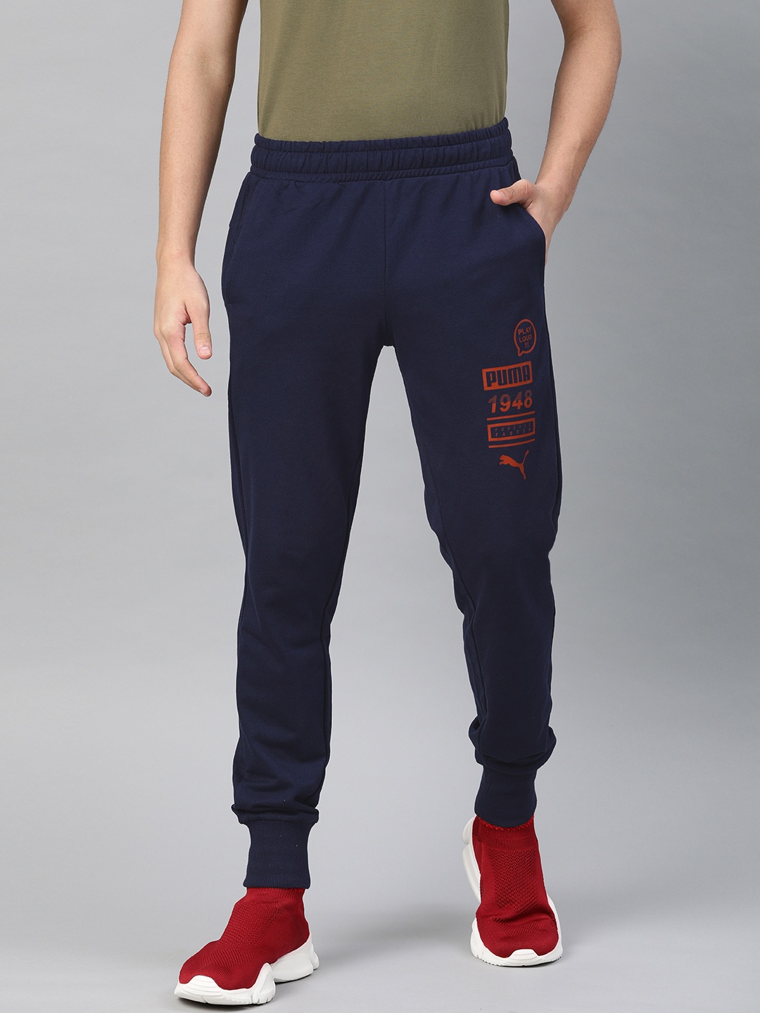 

Puma Men Navy Blue Graphic Sweatpants BT Solid Joggers with Printed Detail