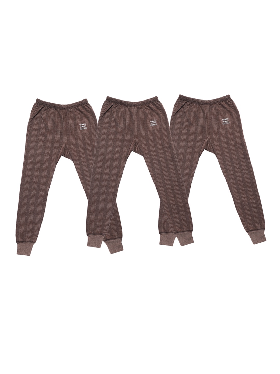 

VIMAL JONNEY Unisex Kids Pack of 3 Brown Striped Thermal Bottoms