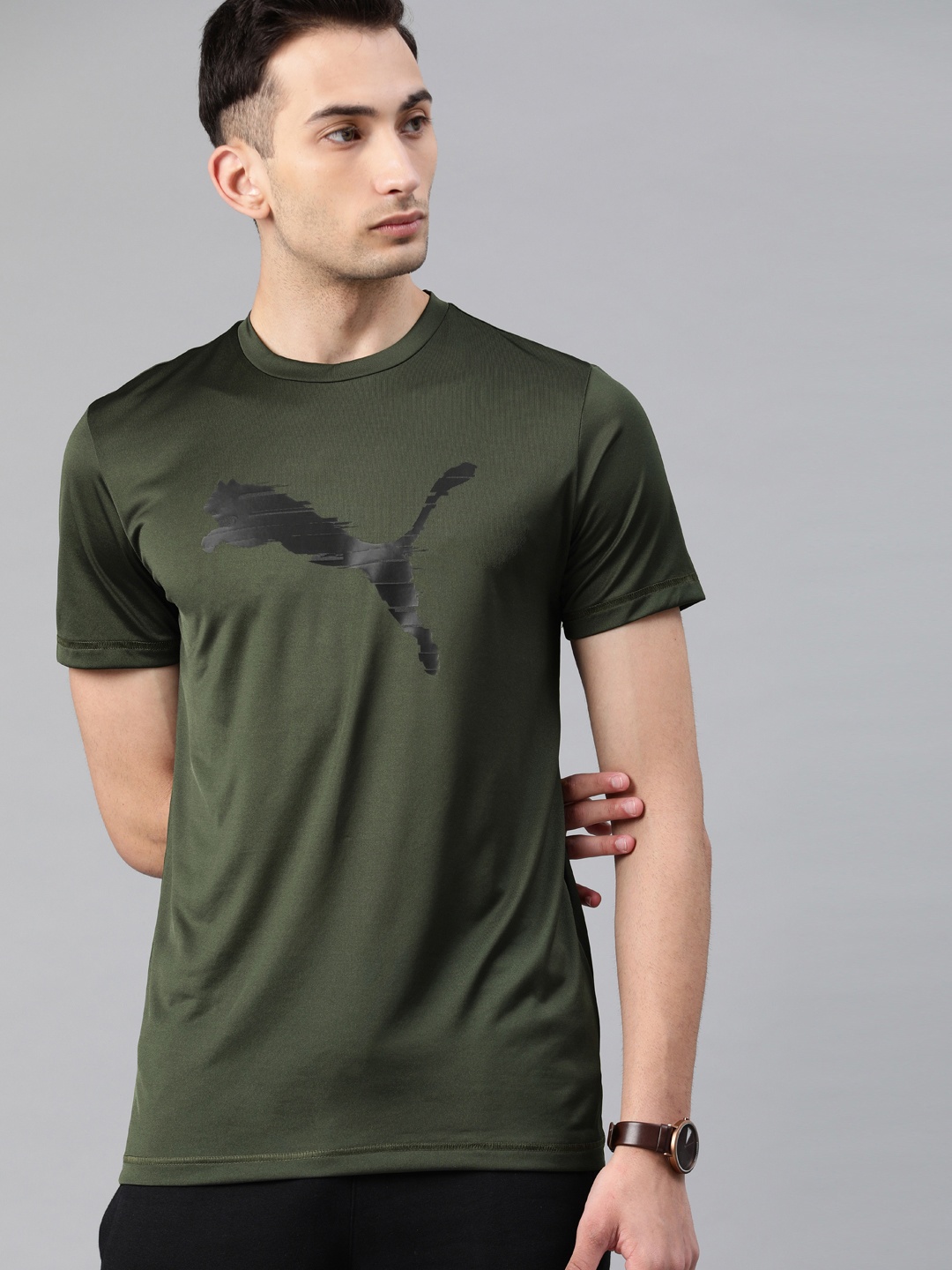 

Puma Men Olive Green Printed Round Neck T-shirt