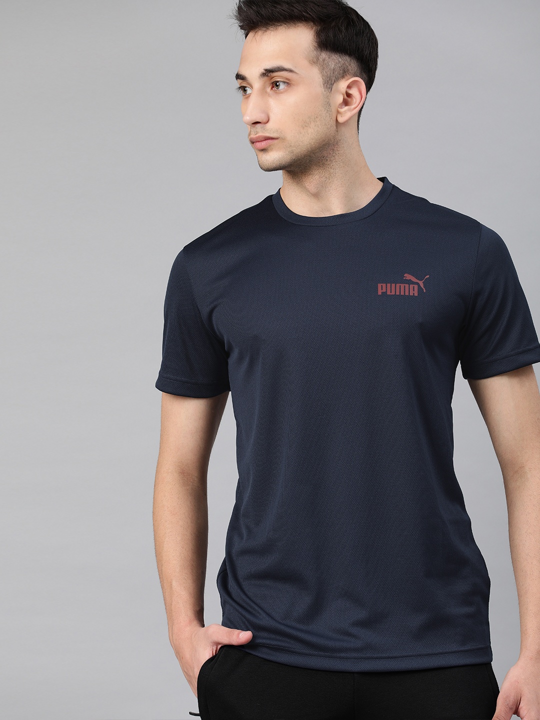 

Puma Men Navy Blue Solid Round Neck T-shirt